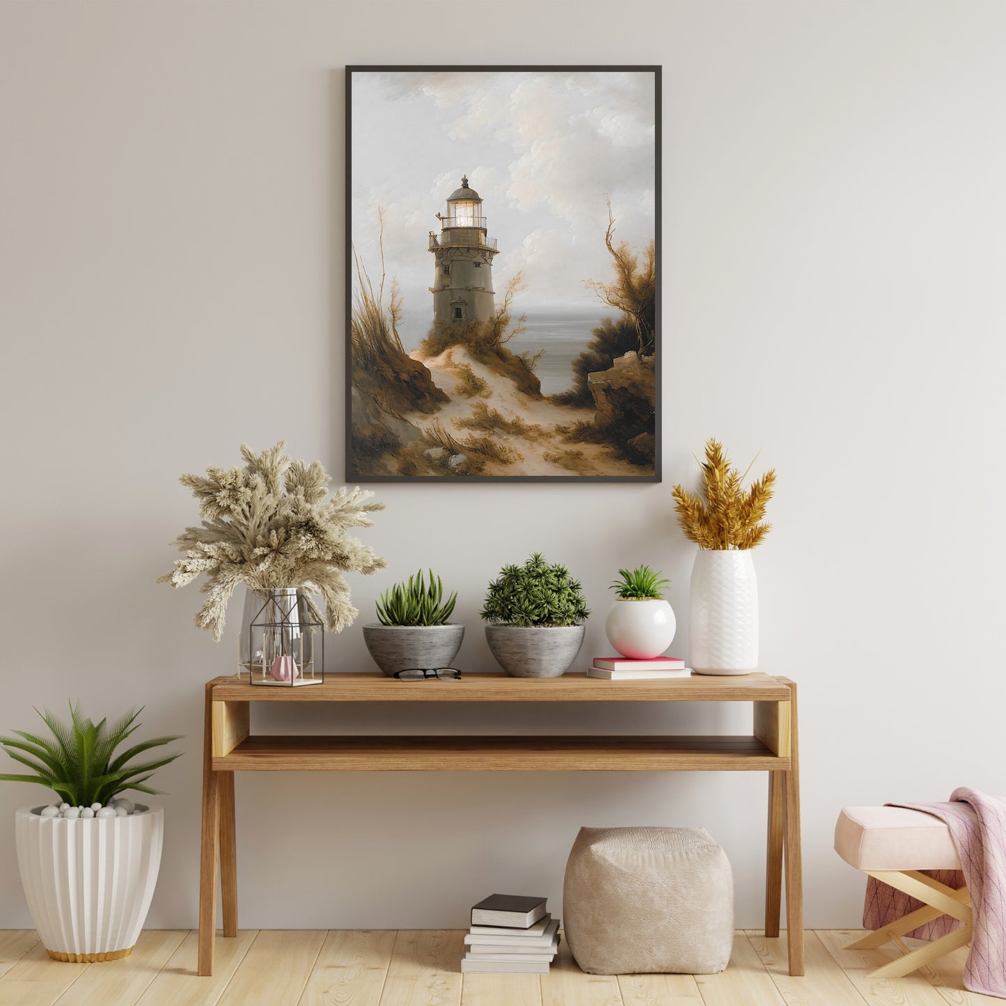 Lighthouse at beach print Paper Poster Prints vintage art, nautical painting, coastal art, seascape art, rembrandt style
