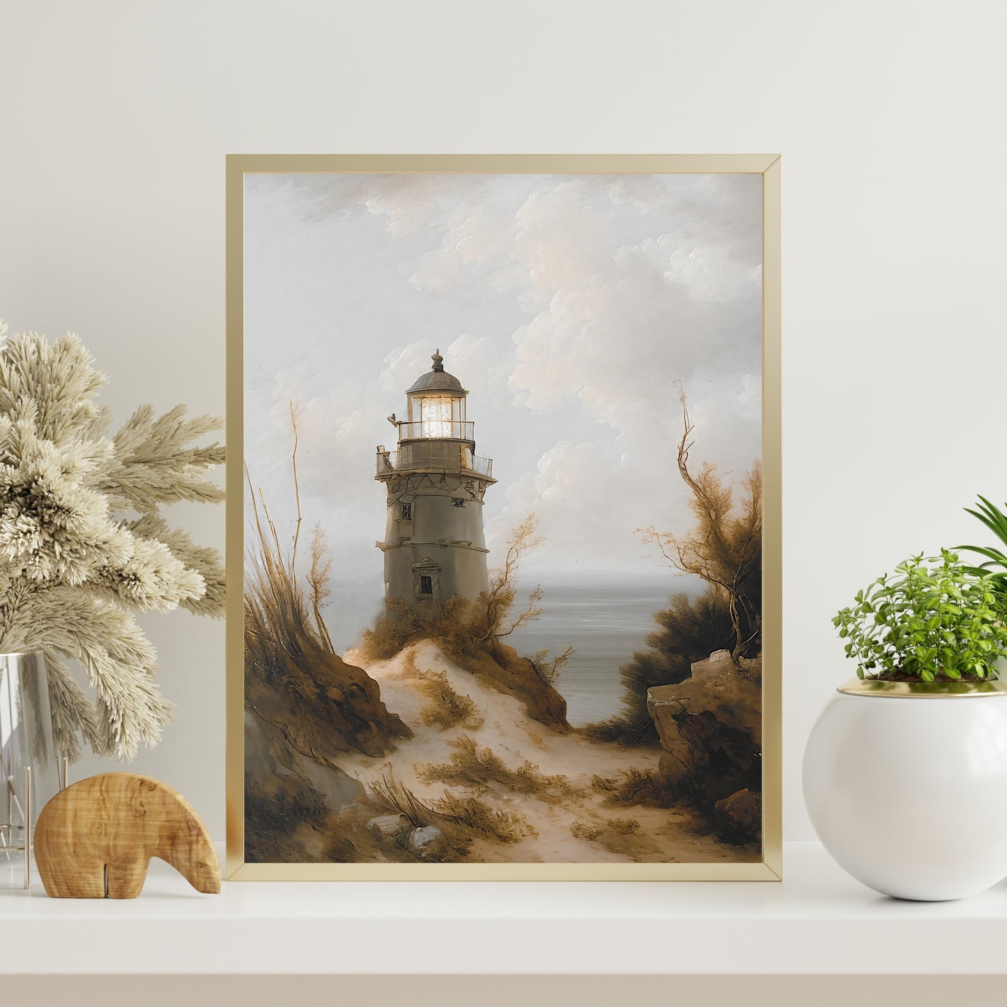 Lighthouse at beach print Paper Poster Prints vintage art, nautical painting, coastal art, seascape art, rembrandt style