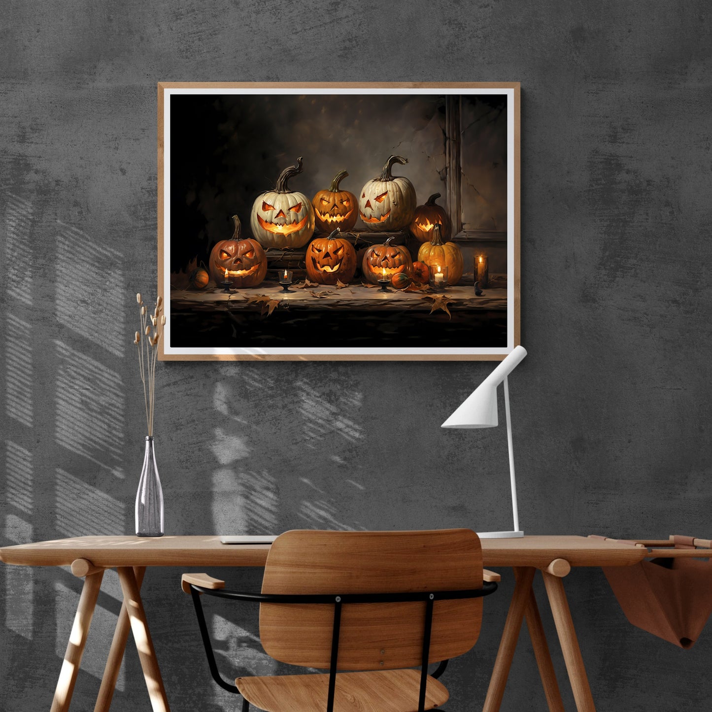 Halloween Pumpkins Wall Art Vintage Oil Painting Spooky Decor Dark Cottagecore Gothic Orange and Beige Halloween Poster Paper Poster Print