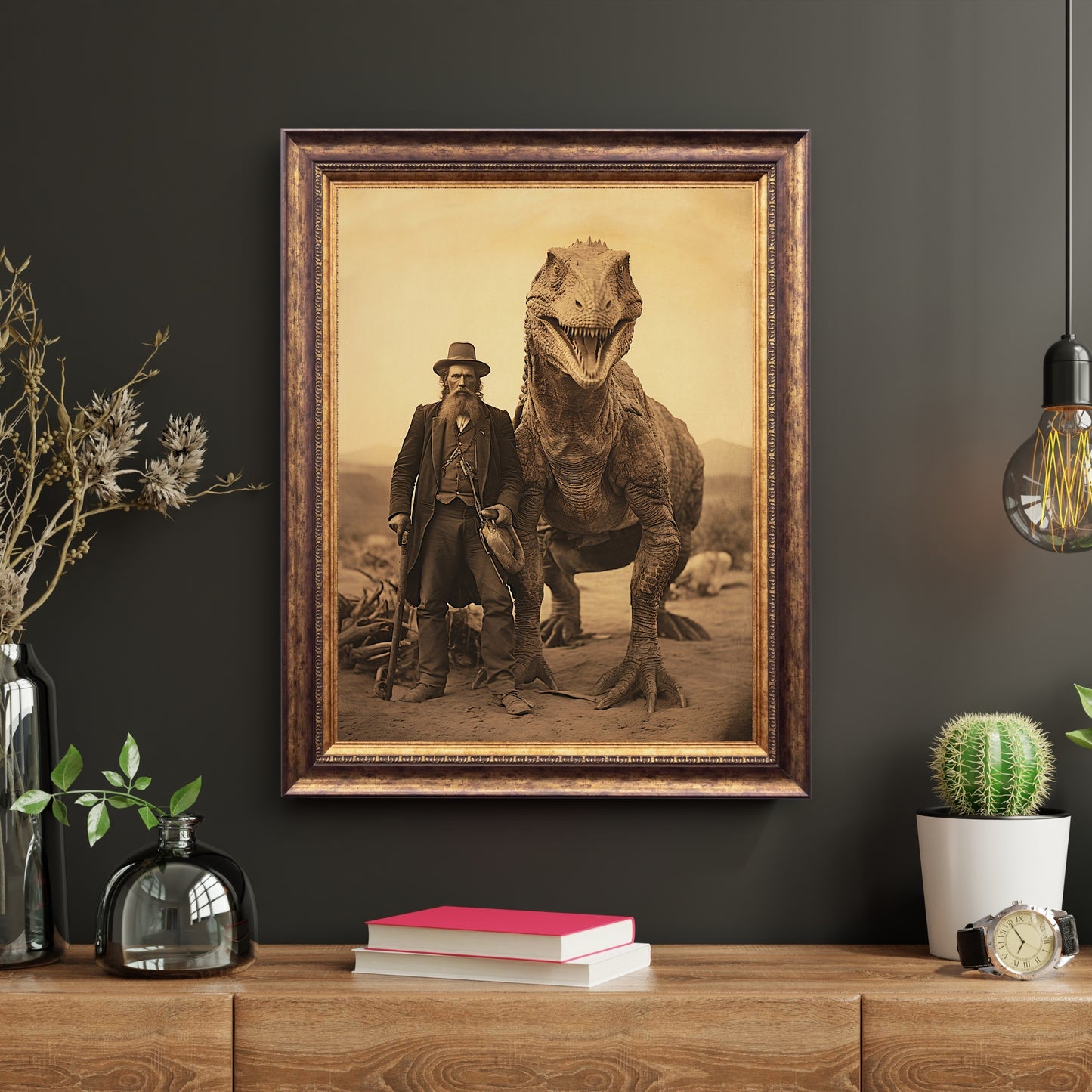 Wild West Dinosaur Wall Art Vintage Photography Witchy Decor Gothic Jurassic Poster Dark Cottagecore Dark Academia Home Print Paper Poster Print