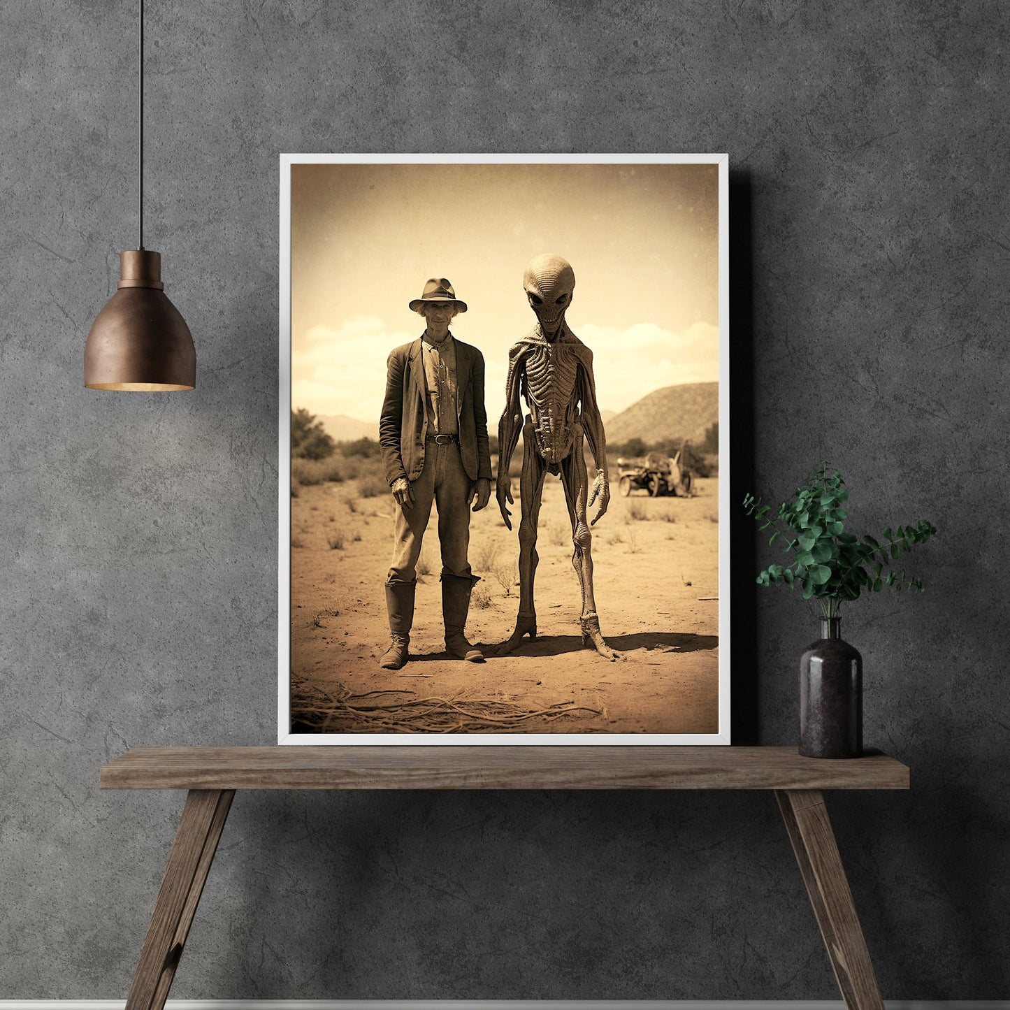 Wild West Alien Wall Art Vintage Photography Extraterrestrial Decor Spooky Poster Dark Cottagecore Dark Academia Ufo Print Paper Poster Print