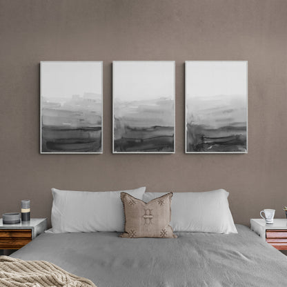 Set of 3 grey and white wall art ombre watercolor painting abstract art minimalistic art modern Paper Poster Prints