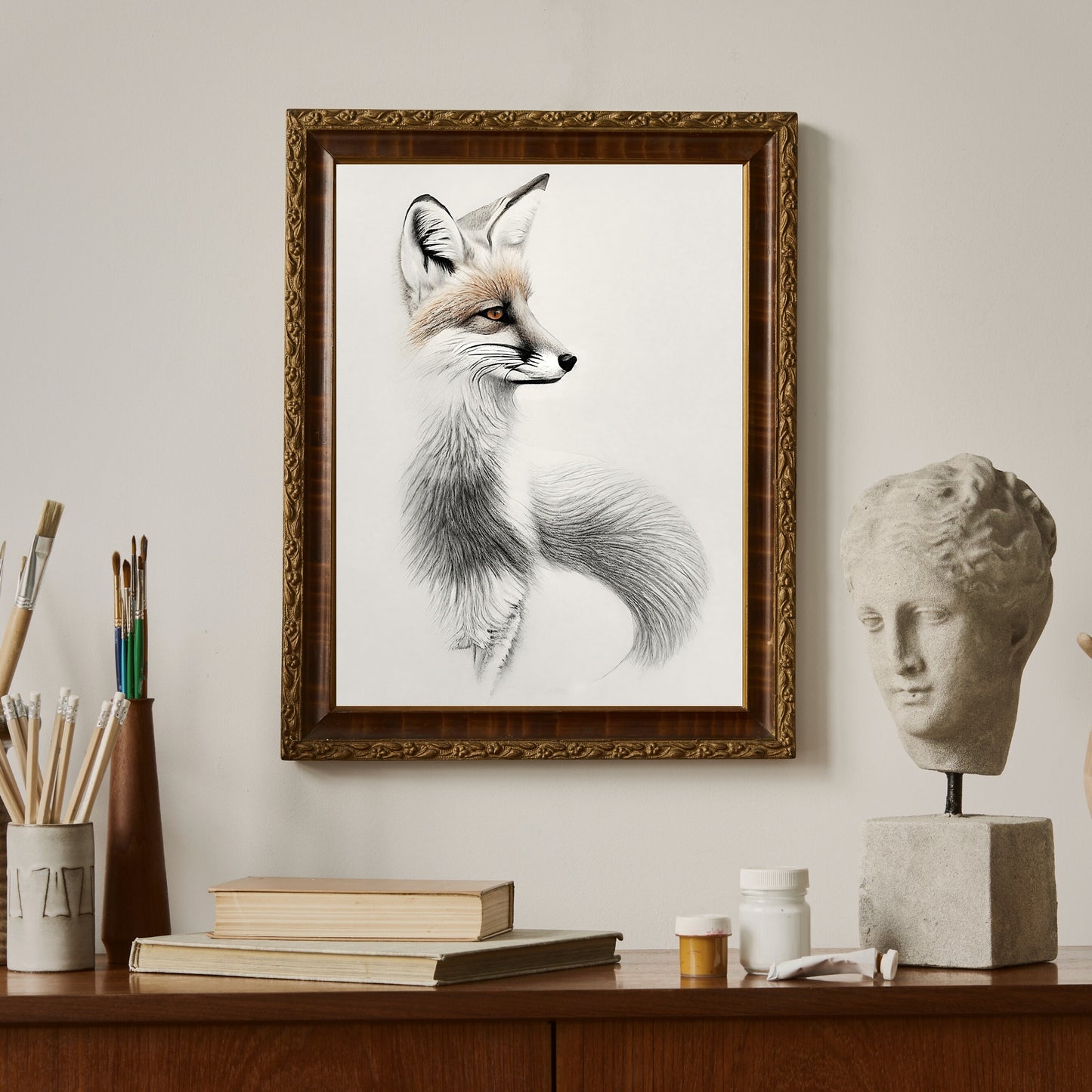 Red Fox Sketch Paper Poster Prints vintage etching, pencil sketch, minimalist art, nature drawing, animal sketch, red fox sketch
