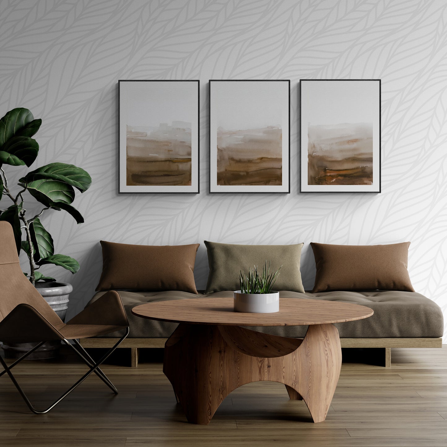 Set aus 3 braunen und weißen Wandkunst-Ombre-Aquarellgemälden, druckbare abstrakte Kunst, minimalistische Kunst, moderne Papier-Posterdrucke