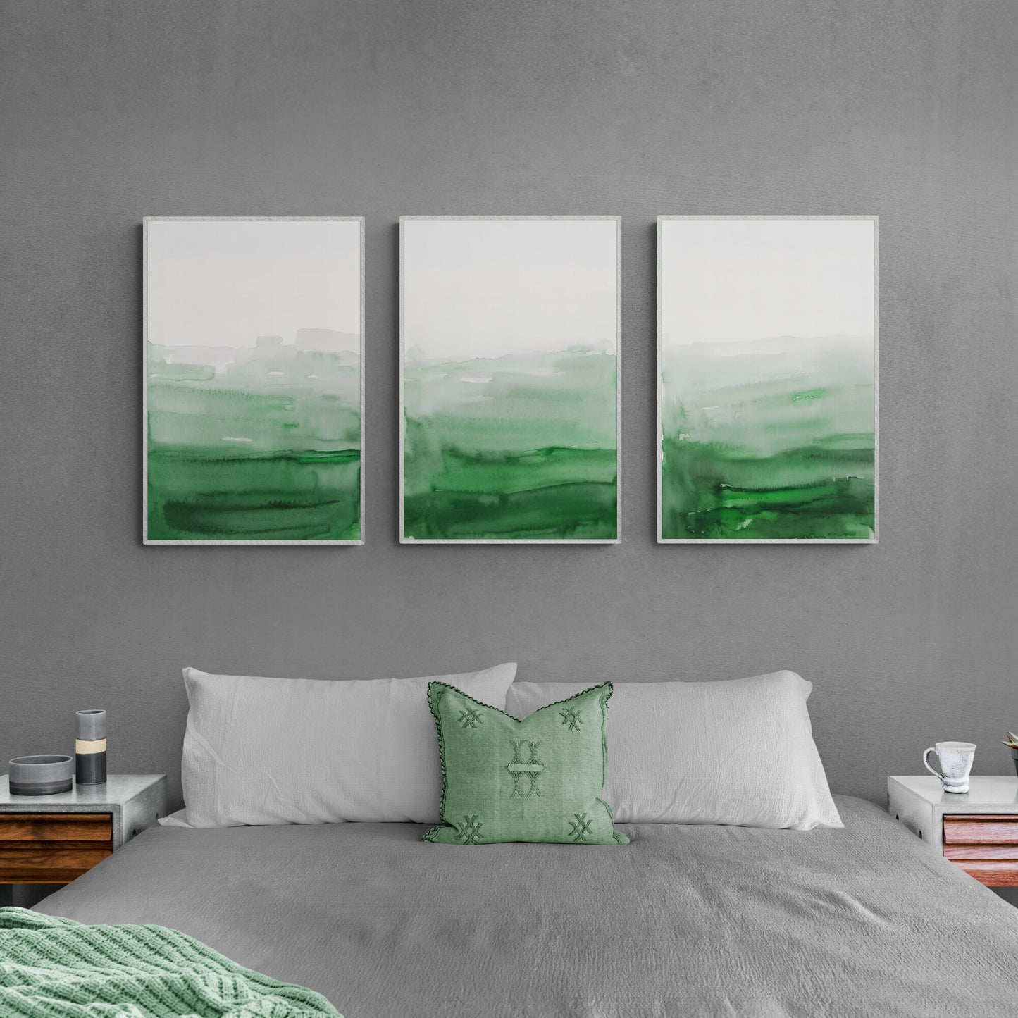 Set of 3 green and white wall art ombre watercolor painting printable abstract art minimalistic art modern Paper Poster Prints