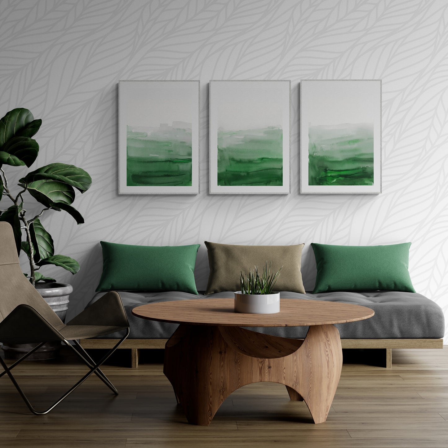 Set of 3 green and white wall art ombre watercolor painting printable abstract art minimalistic art modern Paper Poster Prints