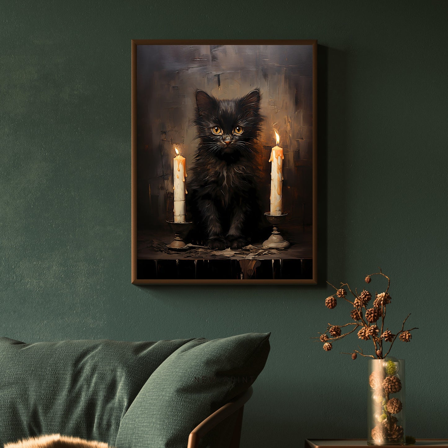 Black Halloween Cat Wall Art Vintage Oil Painting Spooky Decor Dark Cottagecore Gothic Halloween Poster Dark Academia Art Print Paper Poster Print