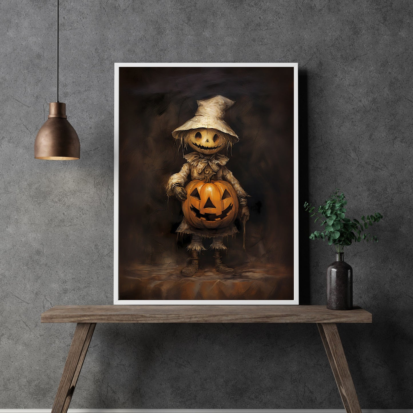 Scarecrow with Pumpkin Halloween Wall Art Vintage Oil Painting Spooky Decor Dark Cottagecore Gothic Poster Dark Academia Art Paper Poster Print