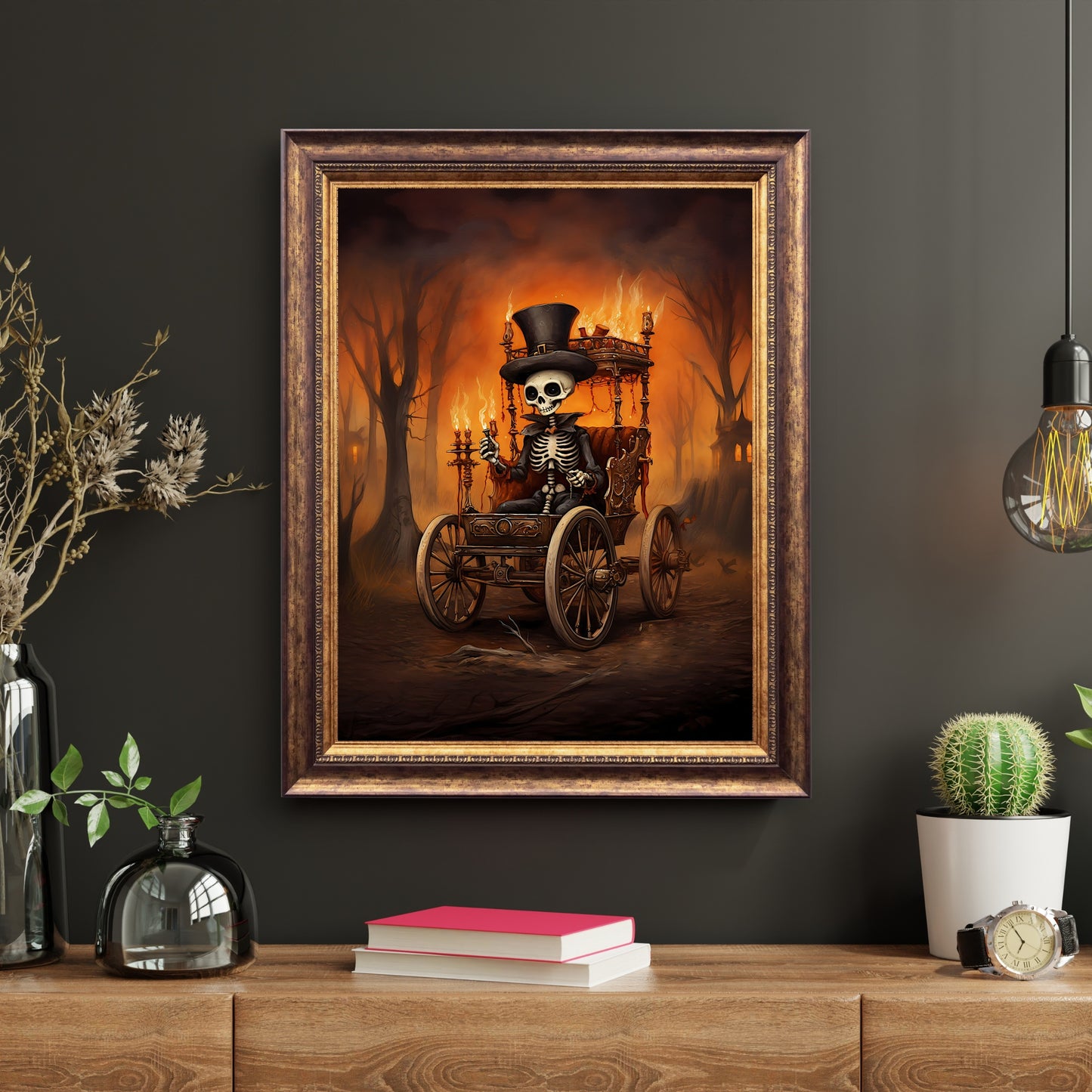 Victorian Fire Rider Halloween Wall Art Vintage Oil Painting Spooky Decor Dark Cottagecore Gothic Poster Dark Academia Art Paper Poster Print