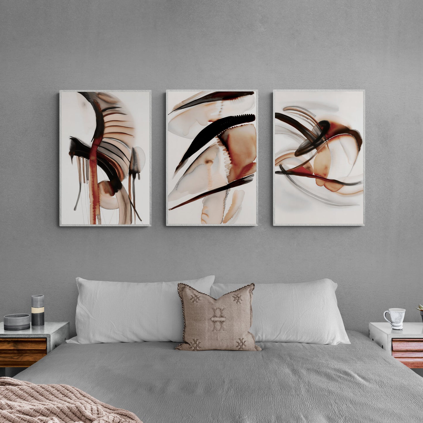Abstract Brown Earth Tone Wall Art Set of 3 Watercolor Paintings Modern Paper Poster Prints Terracotta 3 Piece Triptych Artwork