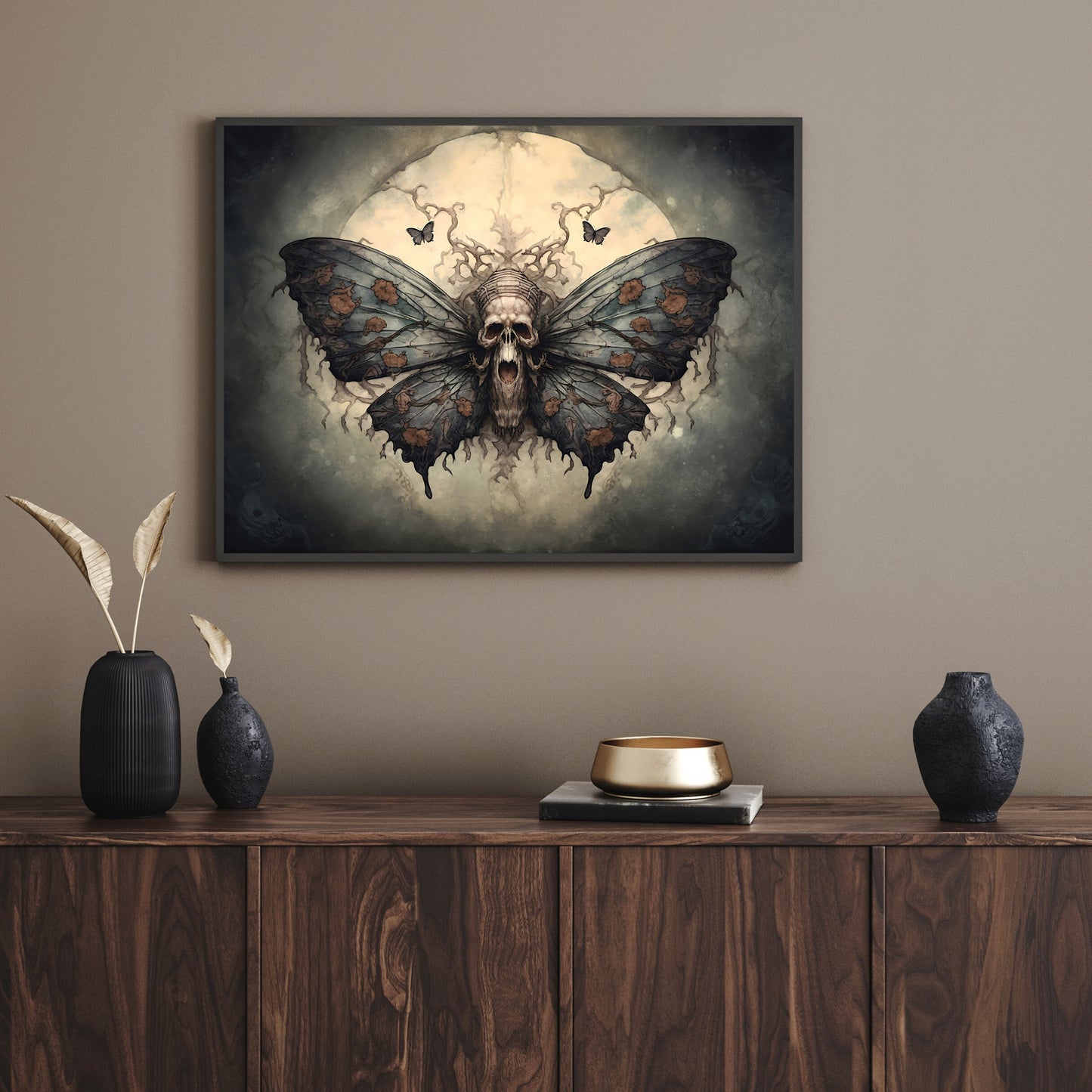 Death Head Moth Gothic Wall Art Moody Painting Dark Cottagecore Decor Gothic Poster Dark Academia Art Witchy Goblincore Print Paper Poster Print