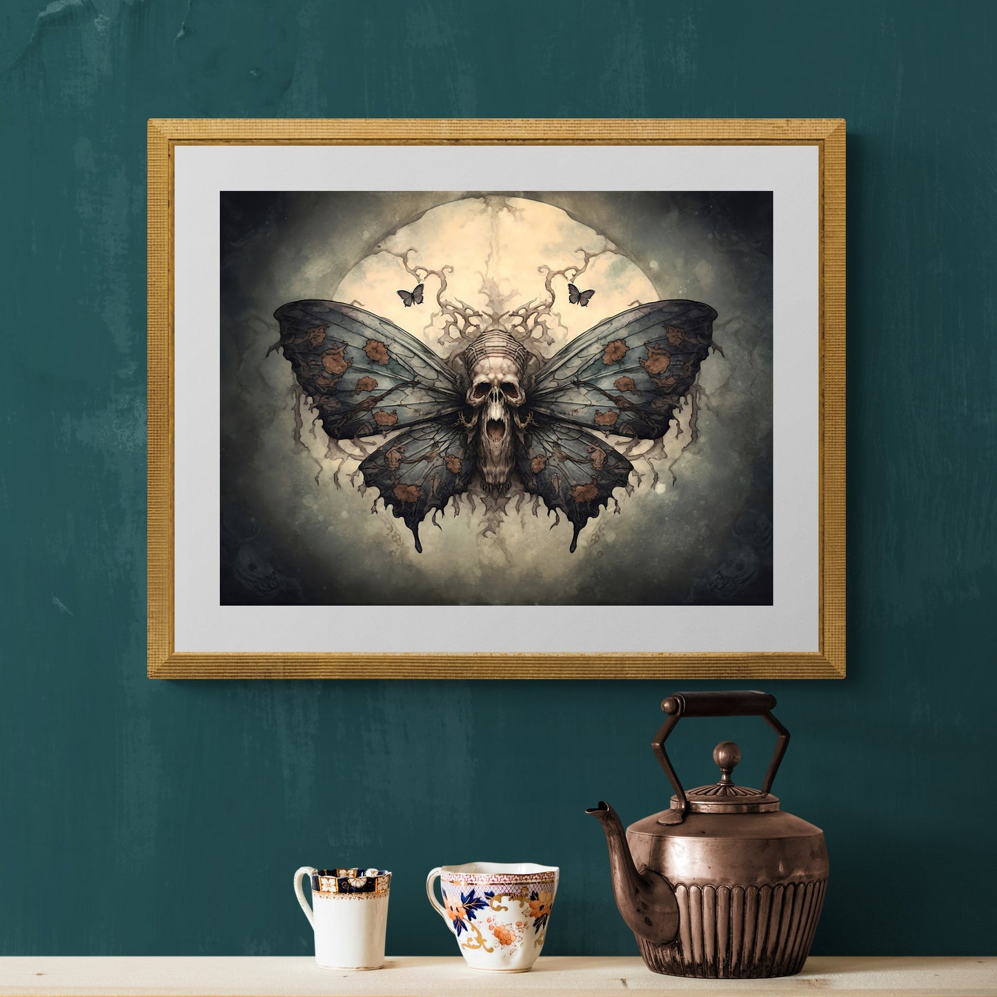 Death Head Moth Gothic Wall Art Moody Painting Dark Cottagecore Decor Gothic Poster Dark Academia Art Witchy Goblincore Print Paper Poster Print