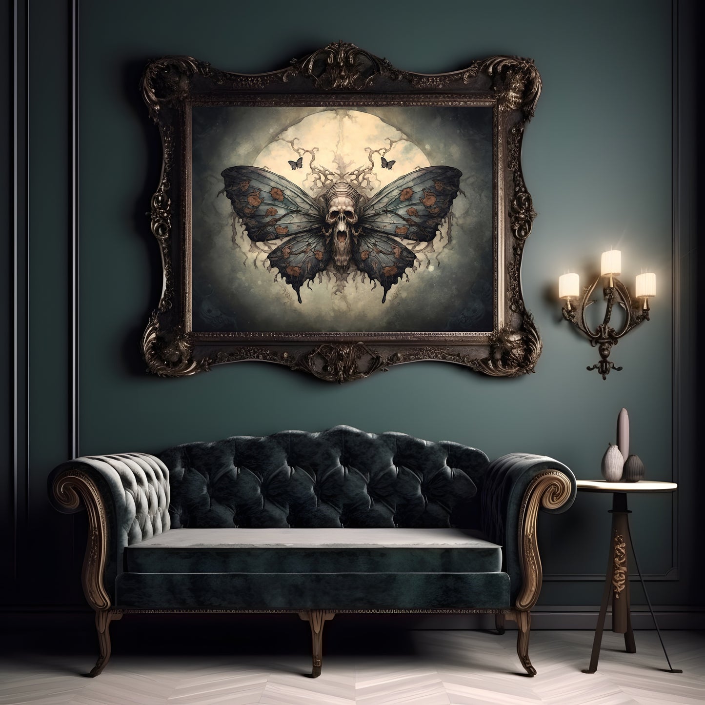 Death Head Moth Gothic Wall Art Moody Painting Dark Cottagecore Decor Gothic Poster Dark Academia Art Witchy Goblincore Print Paper Poster Print