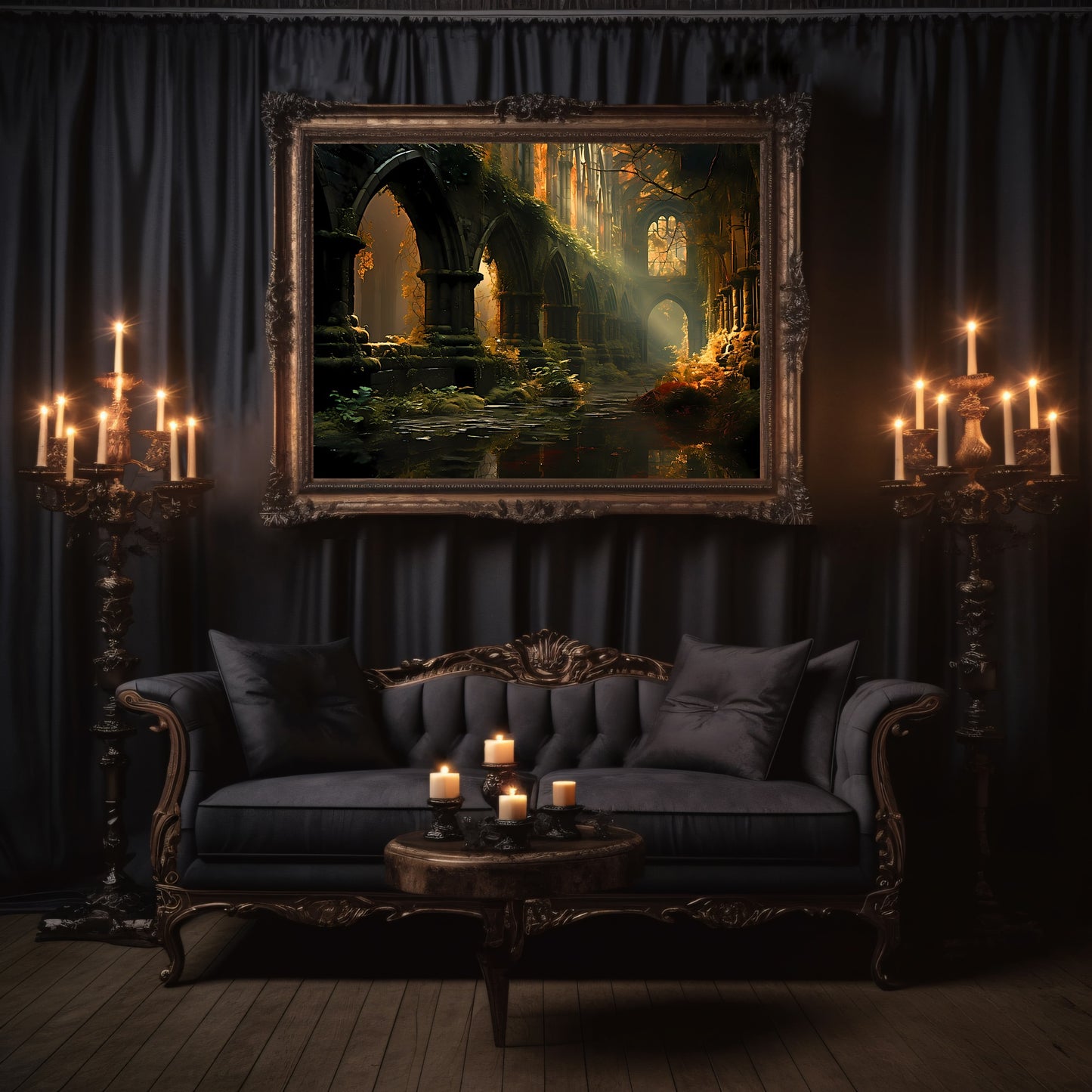 Abandoned Monastery Gothic Wall Art Romantic Lost Place Wall Decor Dark Cottagecore Artwork Vintage Nature Reclaim Aestetic Painting Paper Poster Print