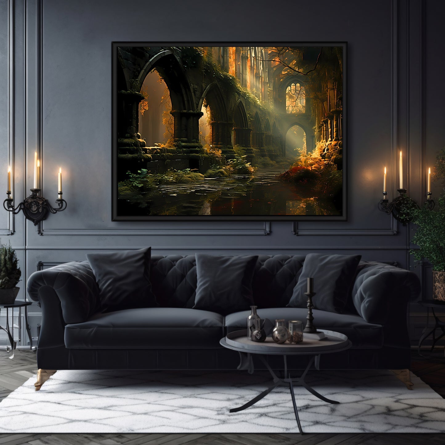 Abandoned Monastery Gothic Wall Art Romantic Lost Place Wall Decor Dark Cottagecore Artwork Vintage Nature Reclaim Aestetic Painting Paper Poster Print