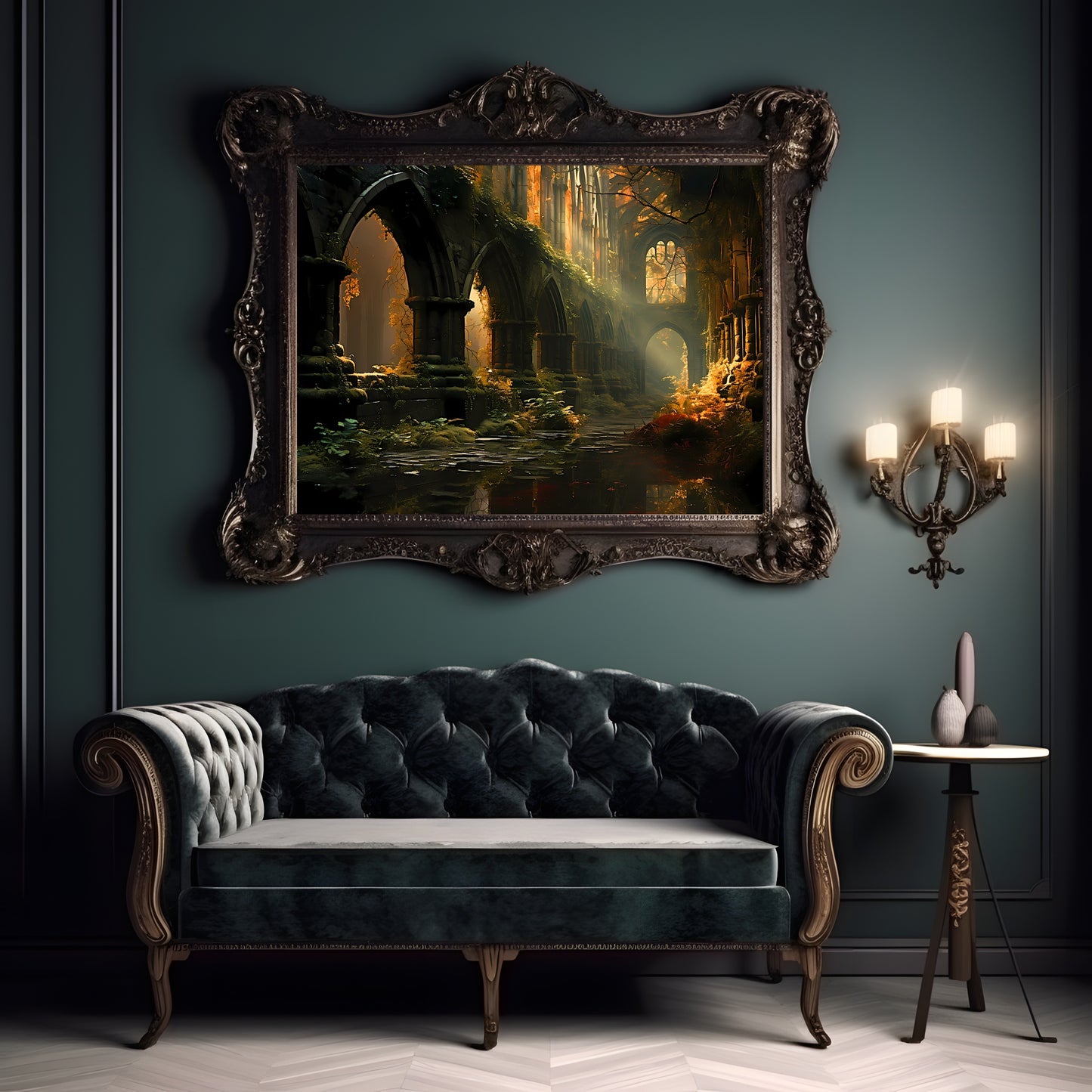 Abandoned Monastery Gothic Wall Art Romantic Lost Place Wall Decor Dark Cottagecore Artwork Vintage Nature Reclaim Aestetic Painting Paper Poster Print