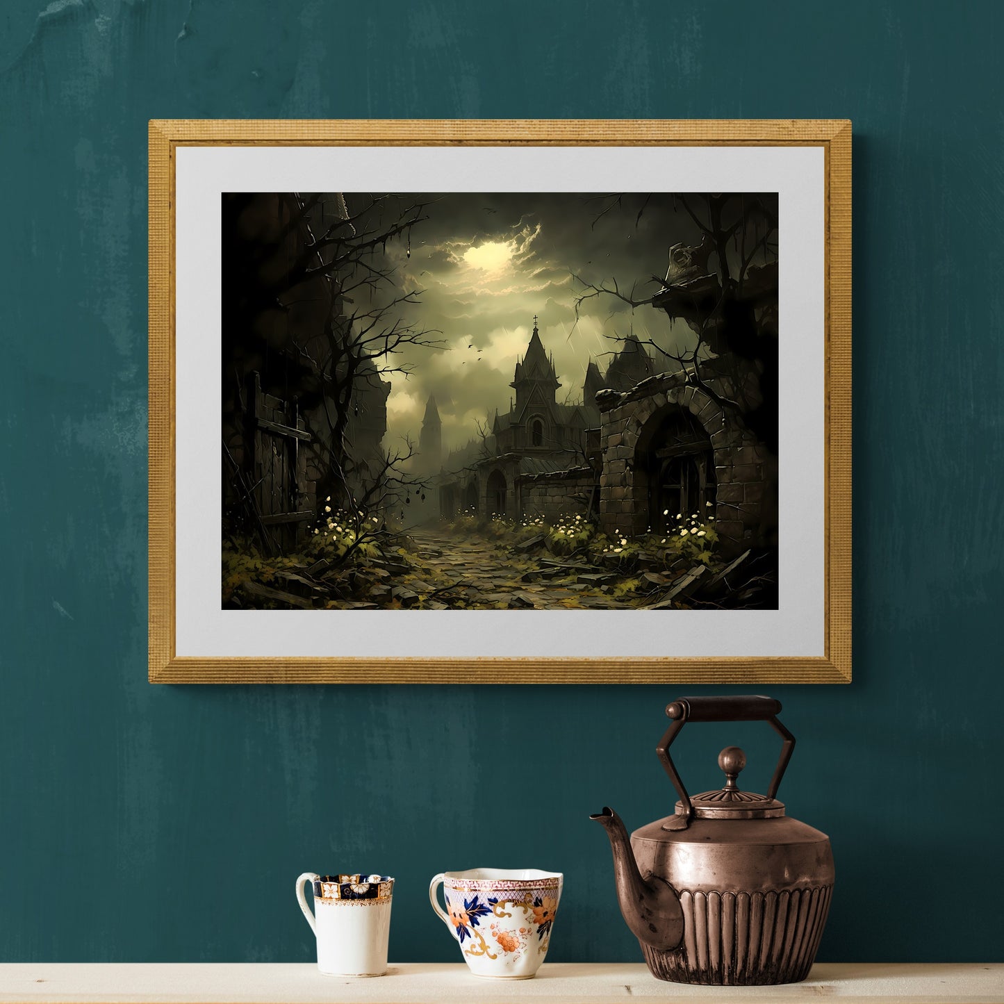 Abandoned Village Gothic Wall Art Romantic Lost Place Wall Decor Dark Cottagecore Artwork Vintage Nature Reclaim Aestetic Painting Paper Poster Print
