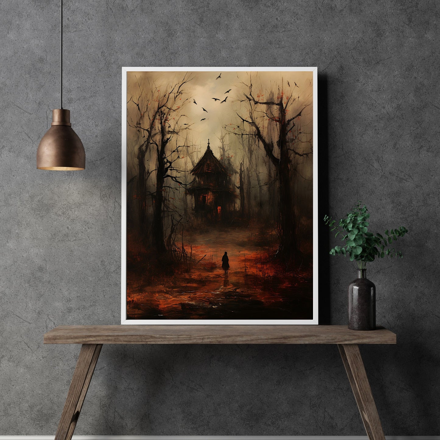 Spooky Autumn Witch Cottage Wall Art Moody Woodland Fairytale Dark Fall Cottagecore Artwork Gothic Painting Witchy Horror Art Paper Poster Prints