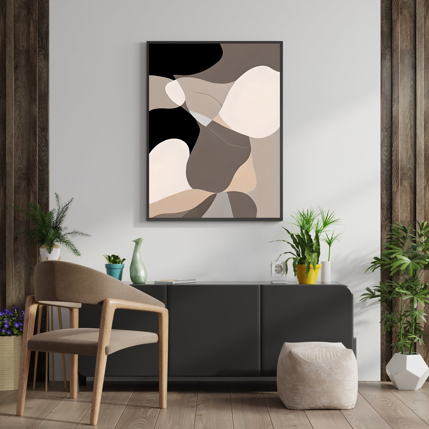 Abstrakte Wandkunst beige schwarz weiß moderner minimalistischer Kunstdruck Schlafzimmer Dekor nordische Kunst Papier Posterdruck