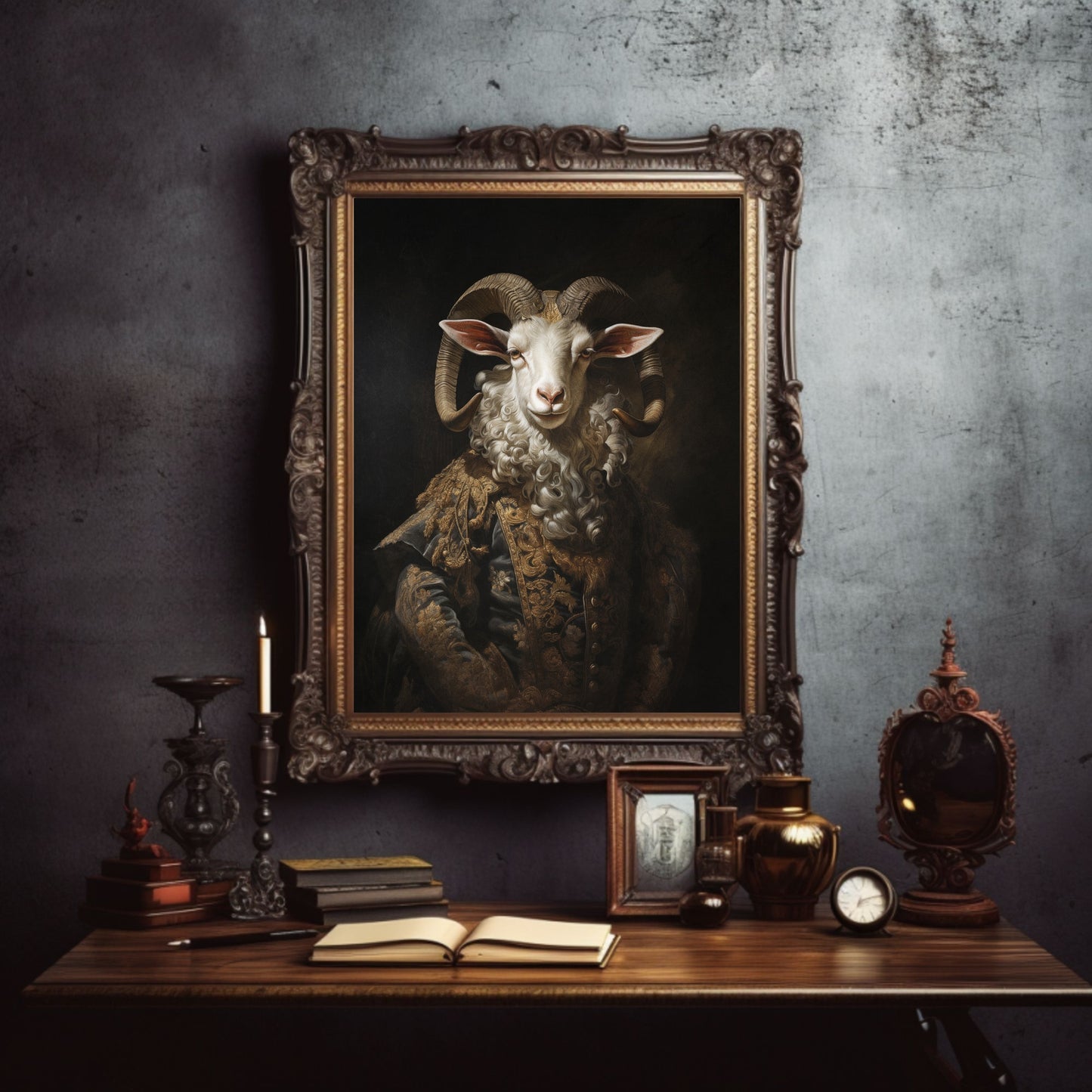 Royal Goat Wall Art Renaissance Animal Portrait Painting Baroque Goat Artwork Dark Academia Poster Animal Goat Goth Decor Paper Poster Print