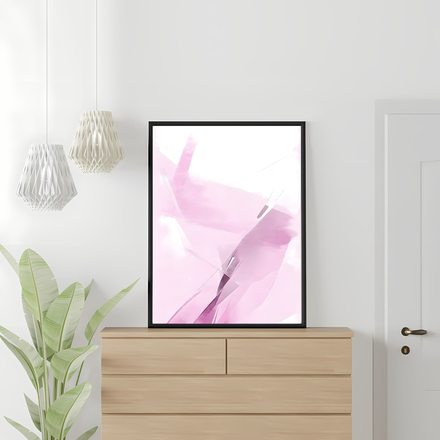 Abstrakte Wandkunst rosa weiß moderner minimalistischer Kunstdruck Schlafzimmerdekor neutrale Töne Papierposterdruck