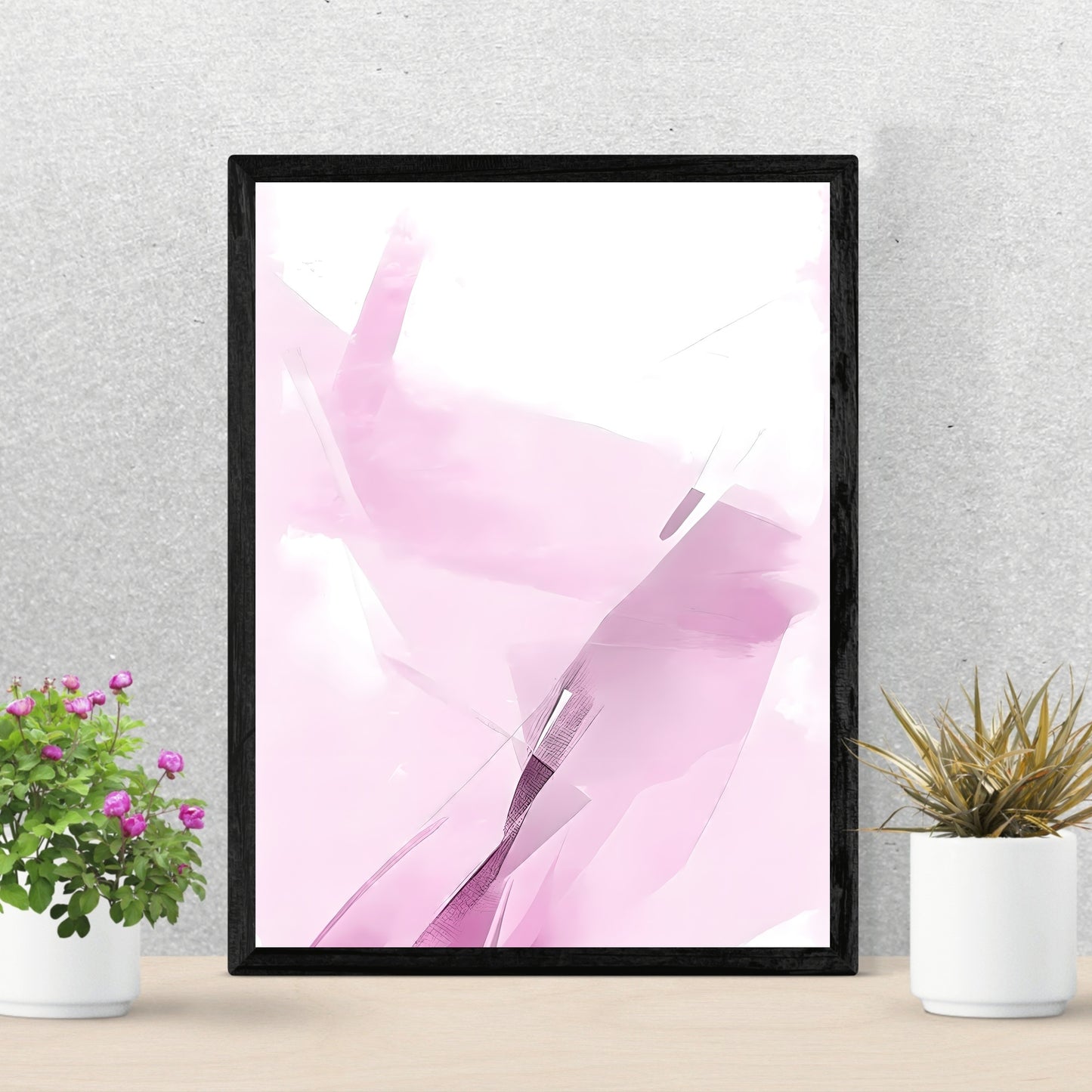 Abstrakte Wandkunst rosa weiß moderner minimalistischer Kunstdruck Schlafzimmerdekor neutrale Töne Papierposterdruck