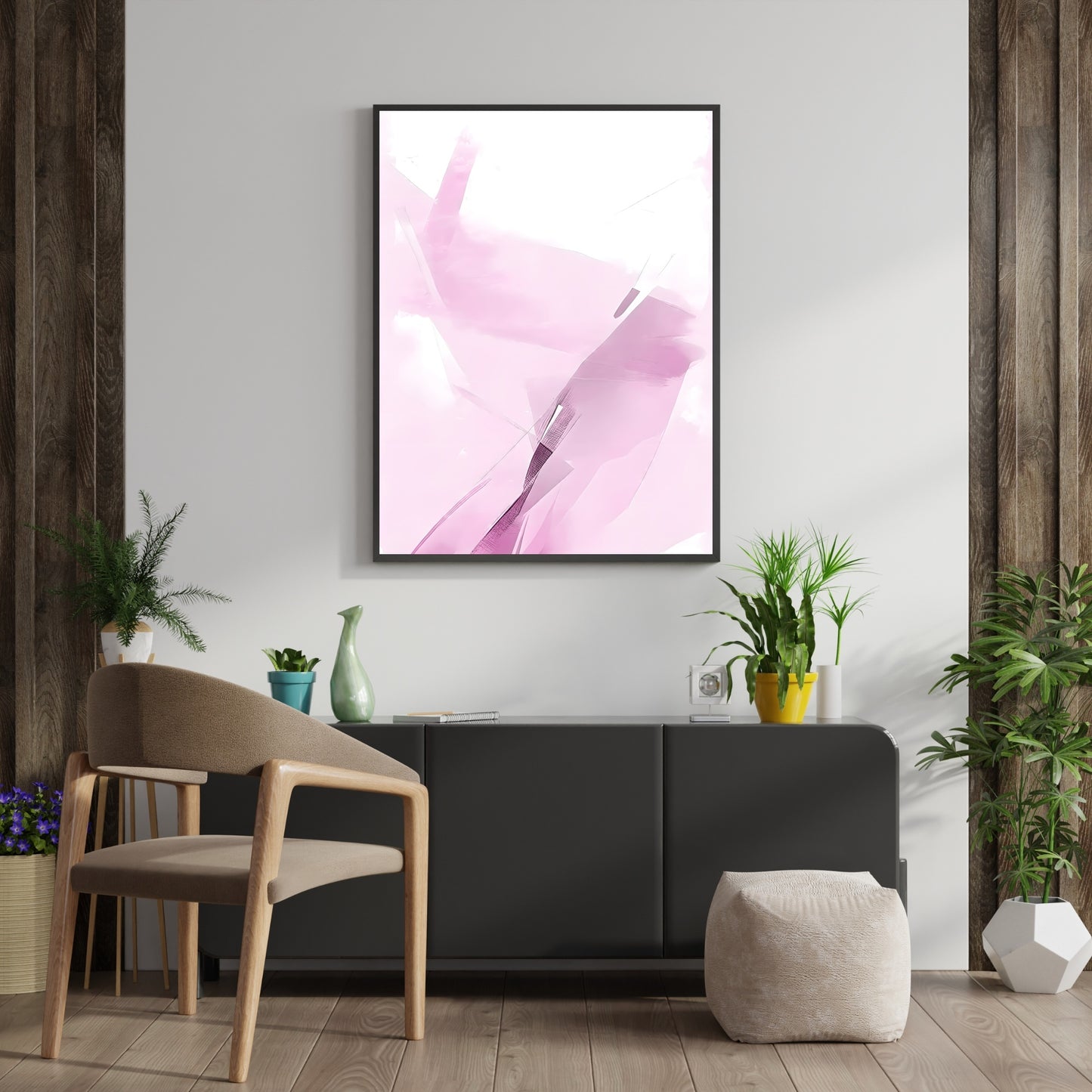 Abstrakte Wandkunst rosa weiß moderner minimalistischer Kunstdruck Schlafzimmerdekor neutrale Töne Papierposterdruck