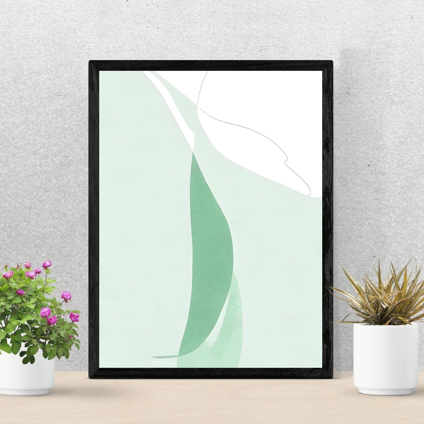 Abstract wall art green white modern minimalist artprint bedroom decor neutral tones Paper Poster Print