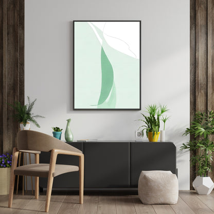 Abstract wall art green white modern minimalist artprint bedroom decor neutral tones Paper Poster Print