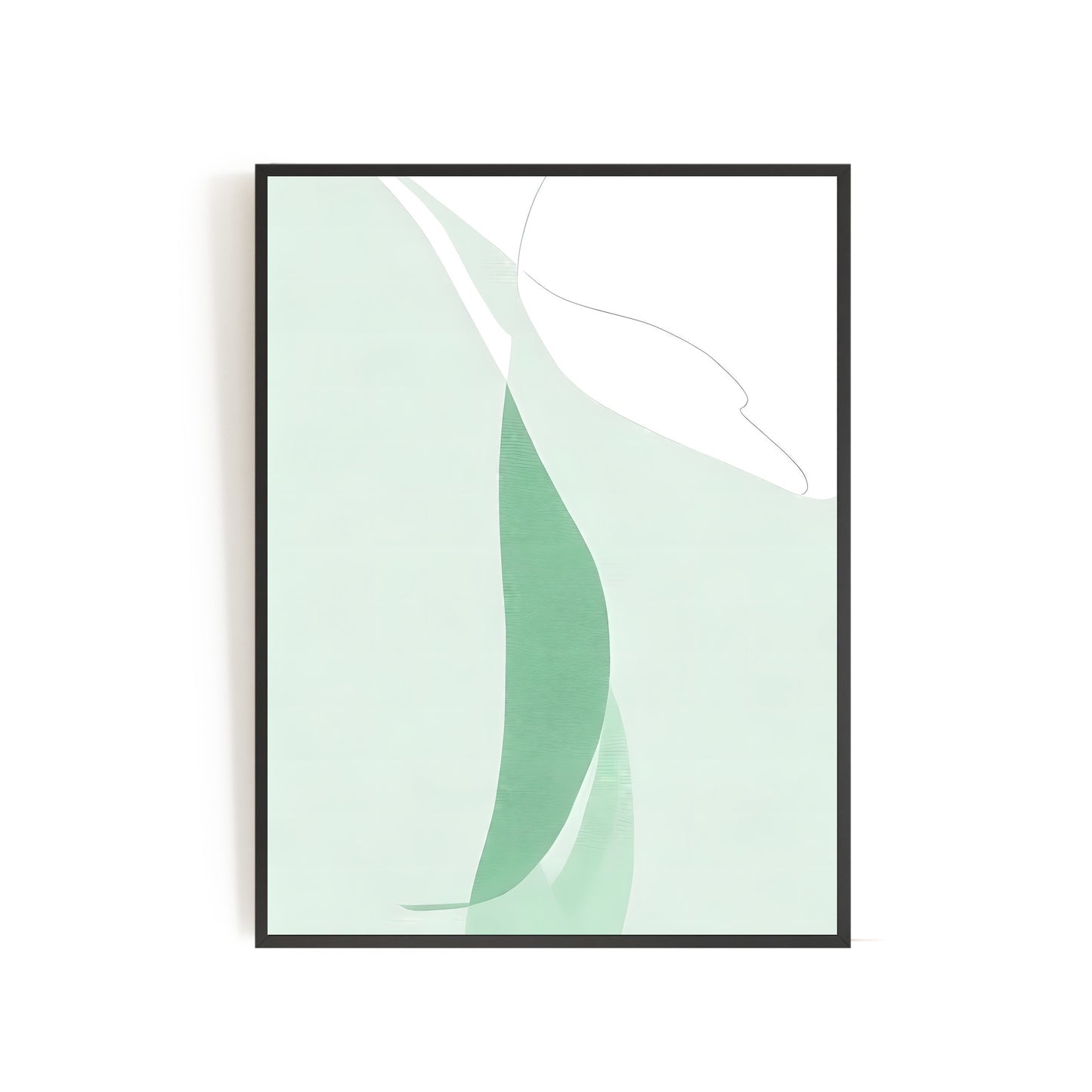 Abstract wall art green white modern minimalist artprint bedroom decor neutral tones Paper Poster Print