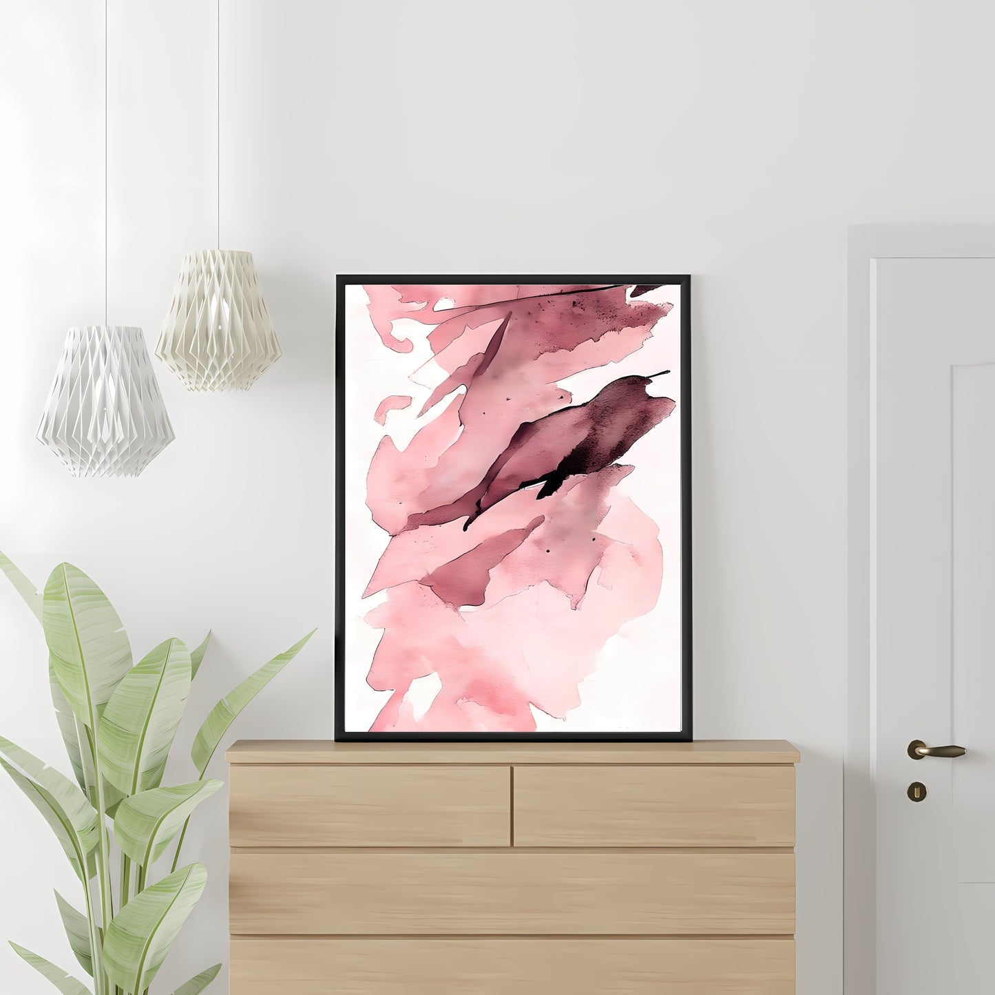 Abstrakte Wandkunst rosa weiß moderner minimalistischer Kunstdruck Schlafzimmerdekor neutrale Töne Papierposterdruck