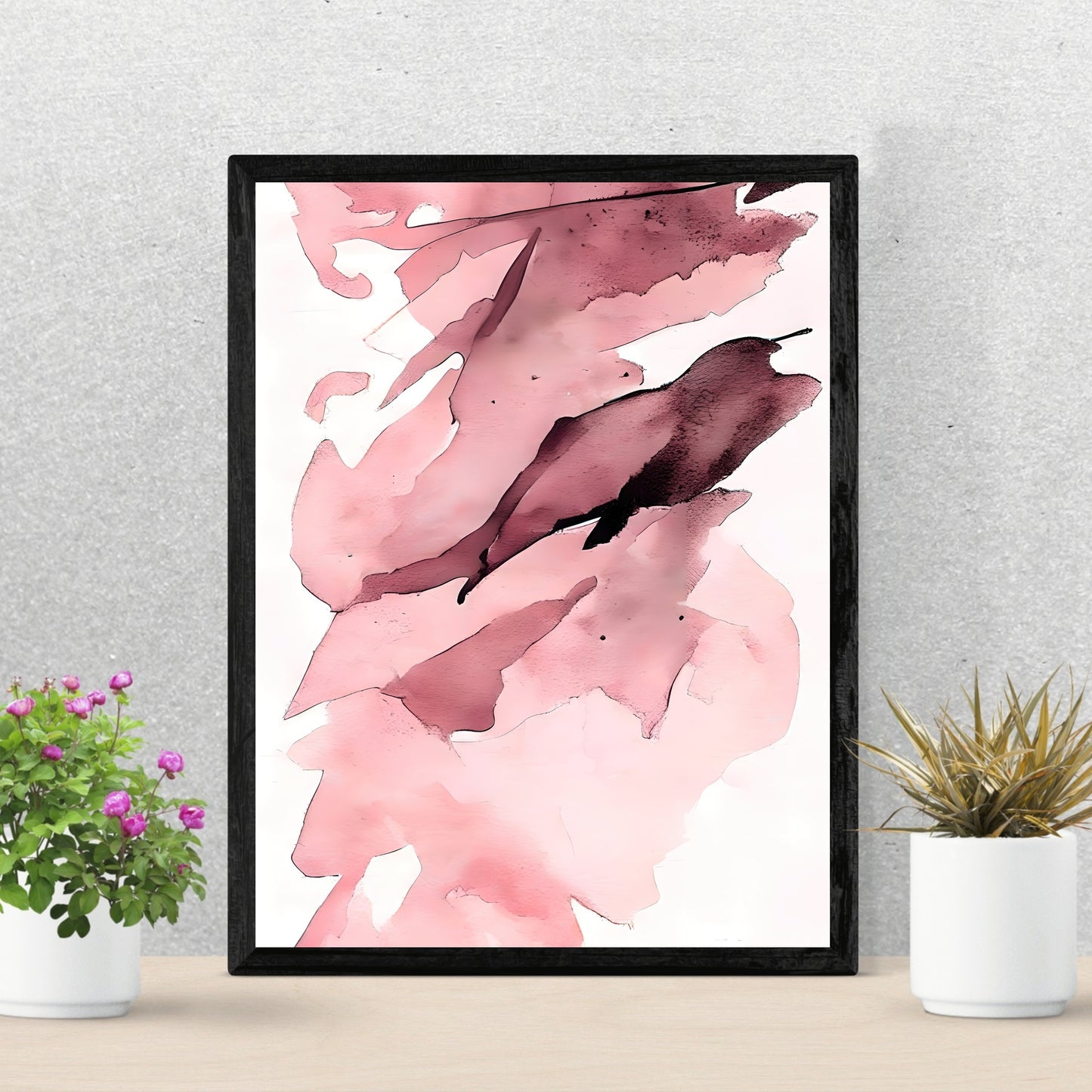 Abstrakte Wandkunst rosa weiß moderner minimalistischer Kunstdruck Schlafzimmerdekor neutrale Töne Papierposterdruck