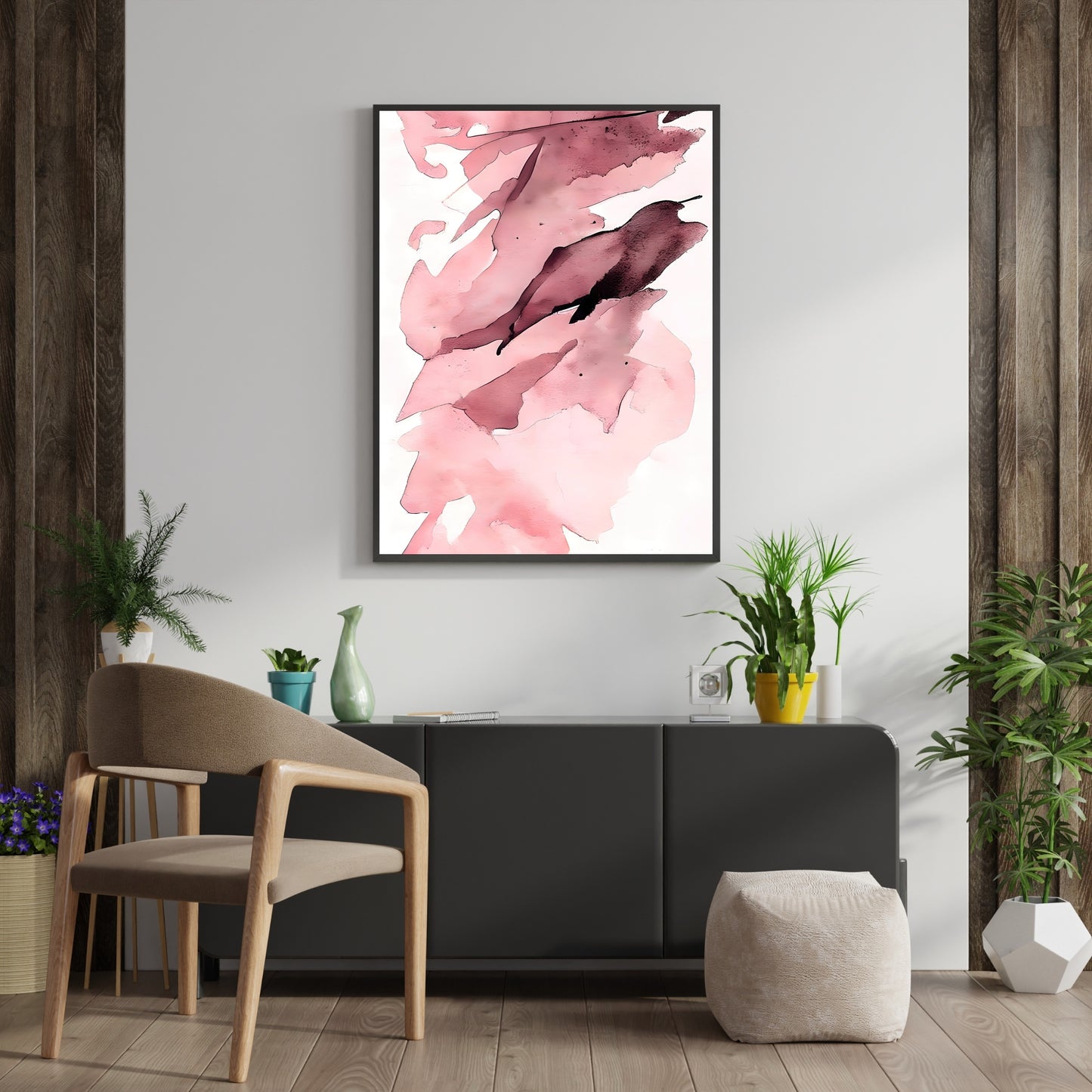 Abstrakte Wandkunst rosa weiß moderner minimalistischer Kunstdruck Schlafzimmerdekor neutrale Töne Papierposterdruck