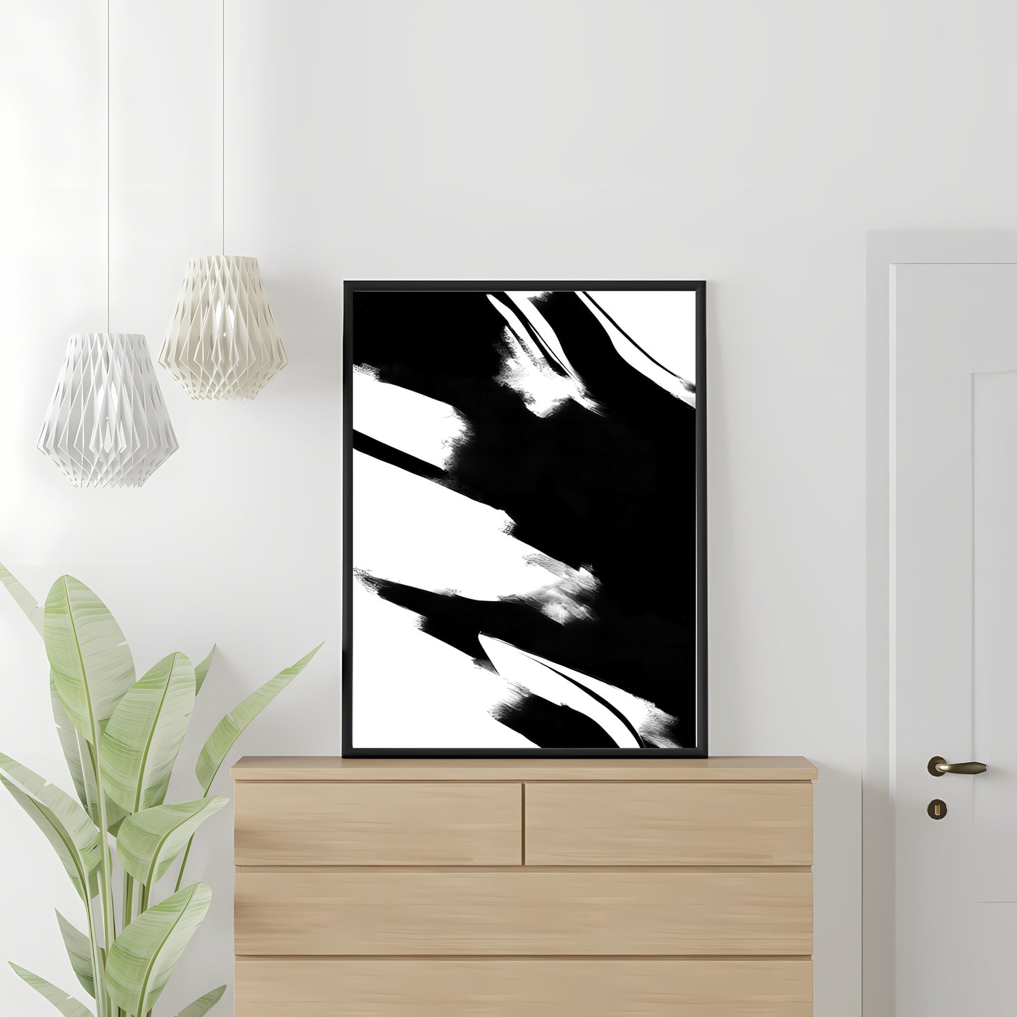 Abstract wall art black and white modern minimalist artprint bedroom decor nordic art Paper Poster Print