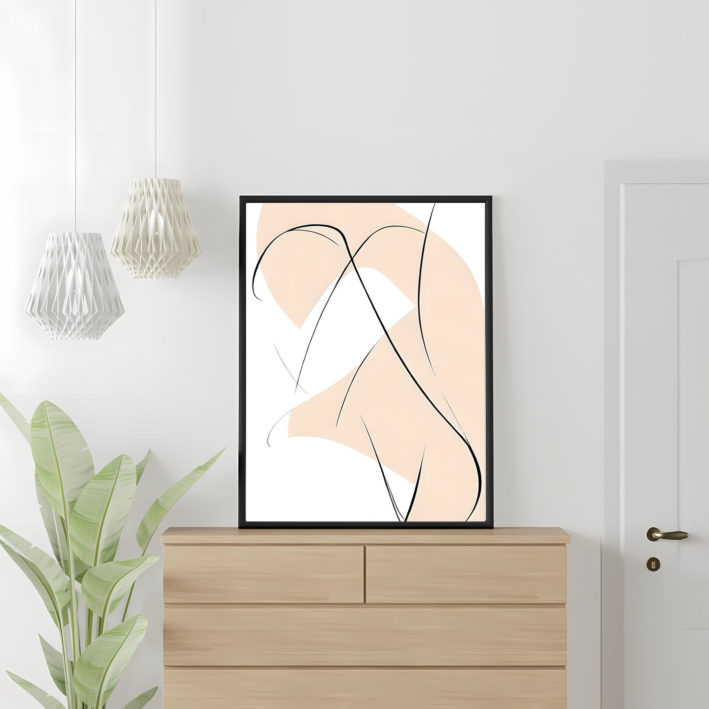 Abstract wall beige pink white modern minimalist artprint bedroom decor neutral tones Paper Poster Print