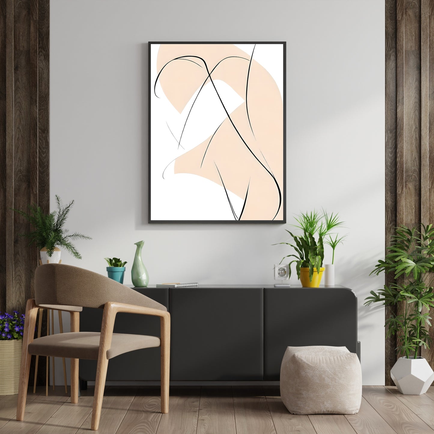 Abstrakte Wand beige rosa weiß moderner minimalistischer Kunstdruck Schlafzimmer Dekor neutrale Töne Papier Posterdruck