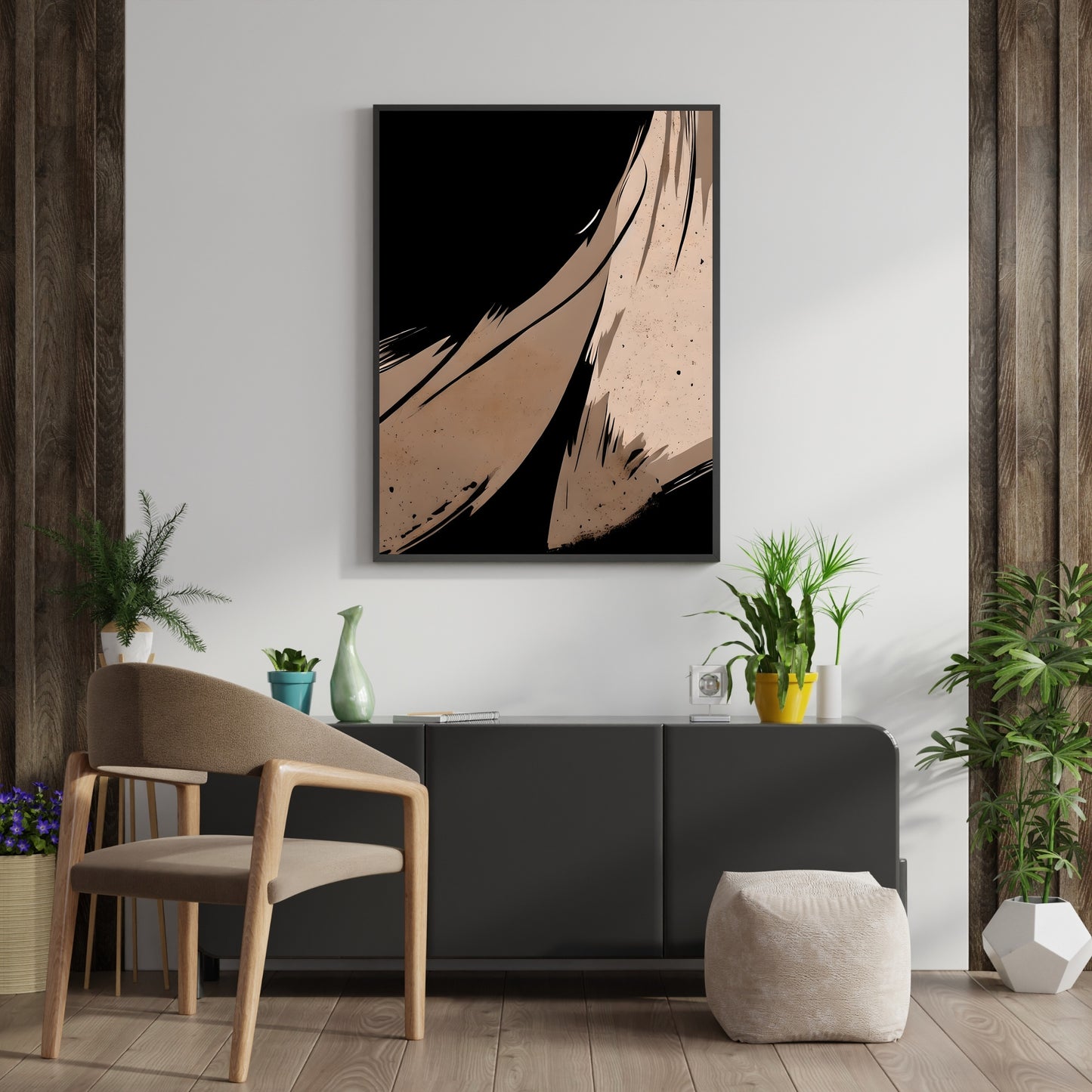 Abstrakte Wandkunst beige schwarz moderner minimalistischer Kunstdruck Schlafzimmerdekor nordische Kunst Papierposterdrucke