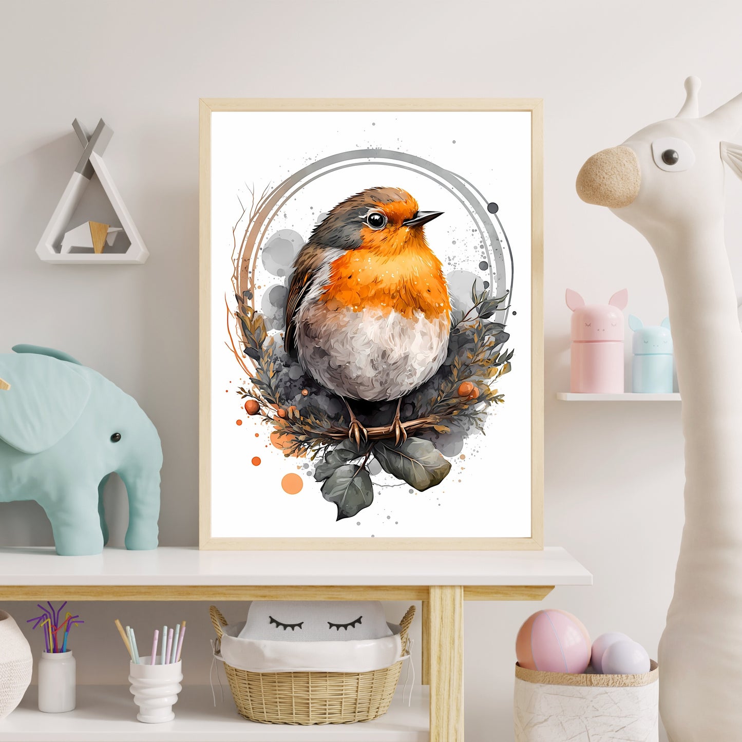 Baby bird animal wall art gender neutral animal nursery decor bird printing flowers baby bird portrait Paper Poster Prints