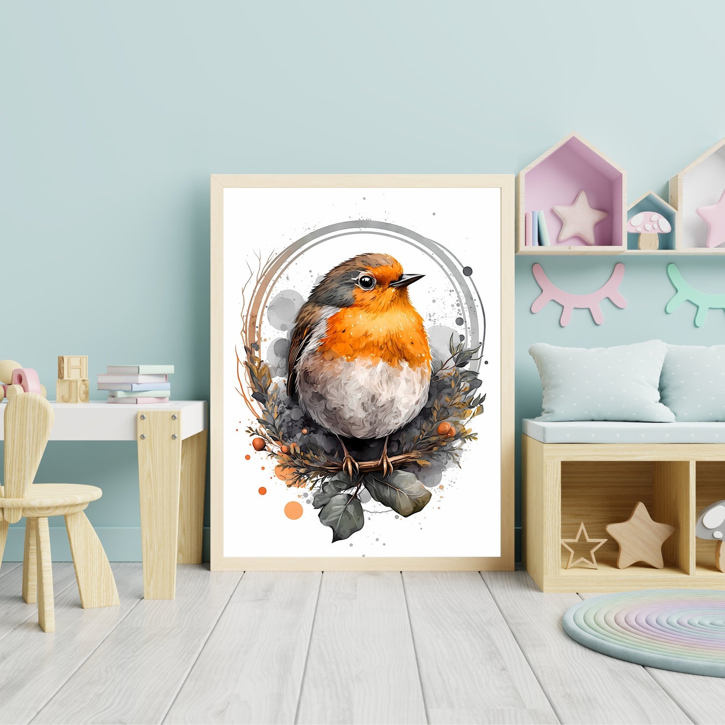 Baby bird animal wall art gender neutral animal nursery decor bird printing flowers baby bird portrait Paper Poster Prints