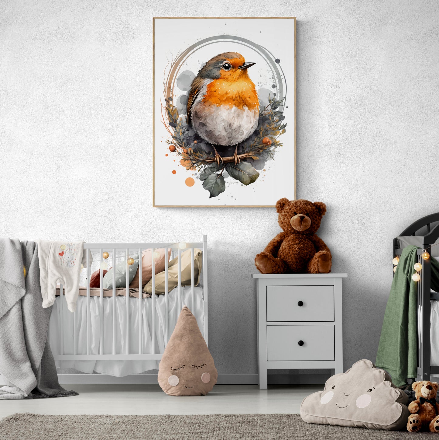 Baby bird animal wall art gender neutral animal nursery decor bird printing flowers baby bird portrait Paper Poster Prints