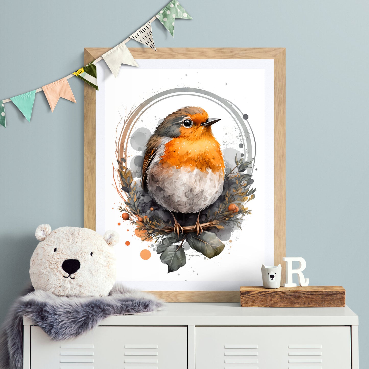 Baby bird animal wall art gender neutral animal nursery decor bird printing flowers baby bird portrait Paper Poster Prints