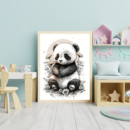 Baby panda animal wall art gender neutral animal nursery panda printing flowers baby panda portrait Paper Poster Prints