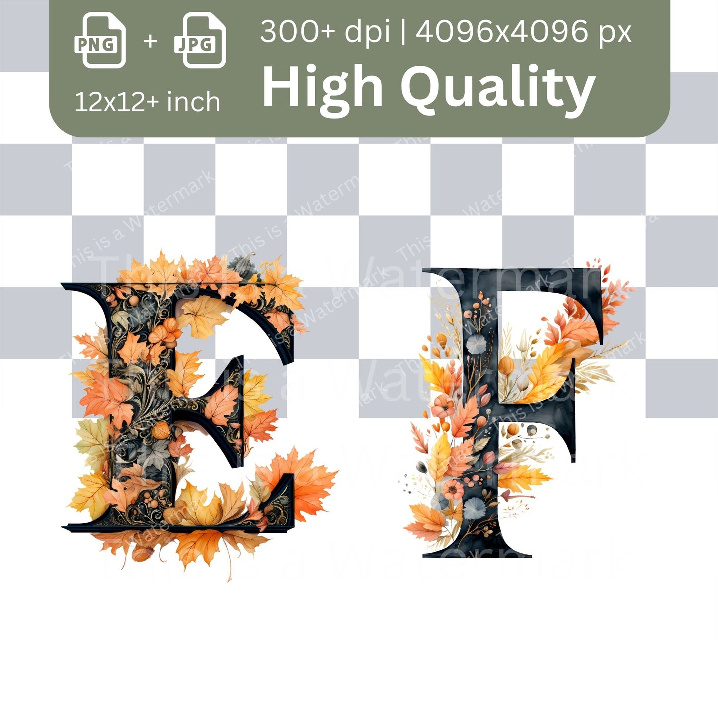 Autumn Alphabet 26x PNG Clip Art Bundle Fancy Letters Autumn Color for Invitation Cards Fall Monogram Font Full English Alphabet Initials