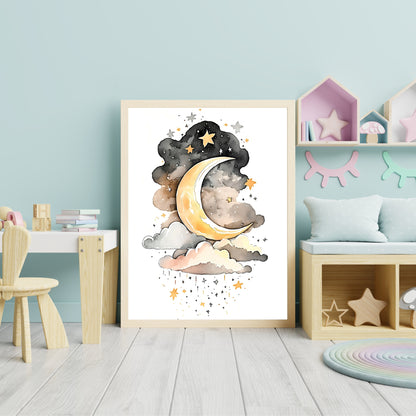 Moon, stars and clouds wall art nursery dreamy moon clouds stars printing kids room decor gift Paper Poster Prints