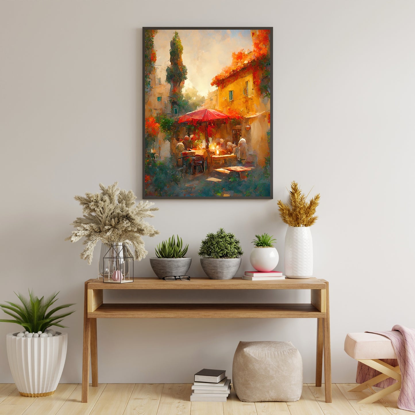 Mediterranean Paper Poster Prints Vintage Oil Painting & Wall Art of Tuscany, European Cafe & Old City Prints, Blooming Flowers, Italy Painting