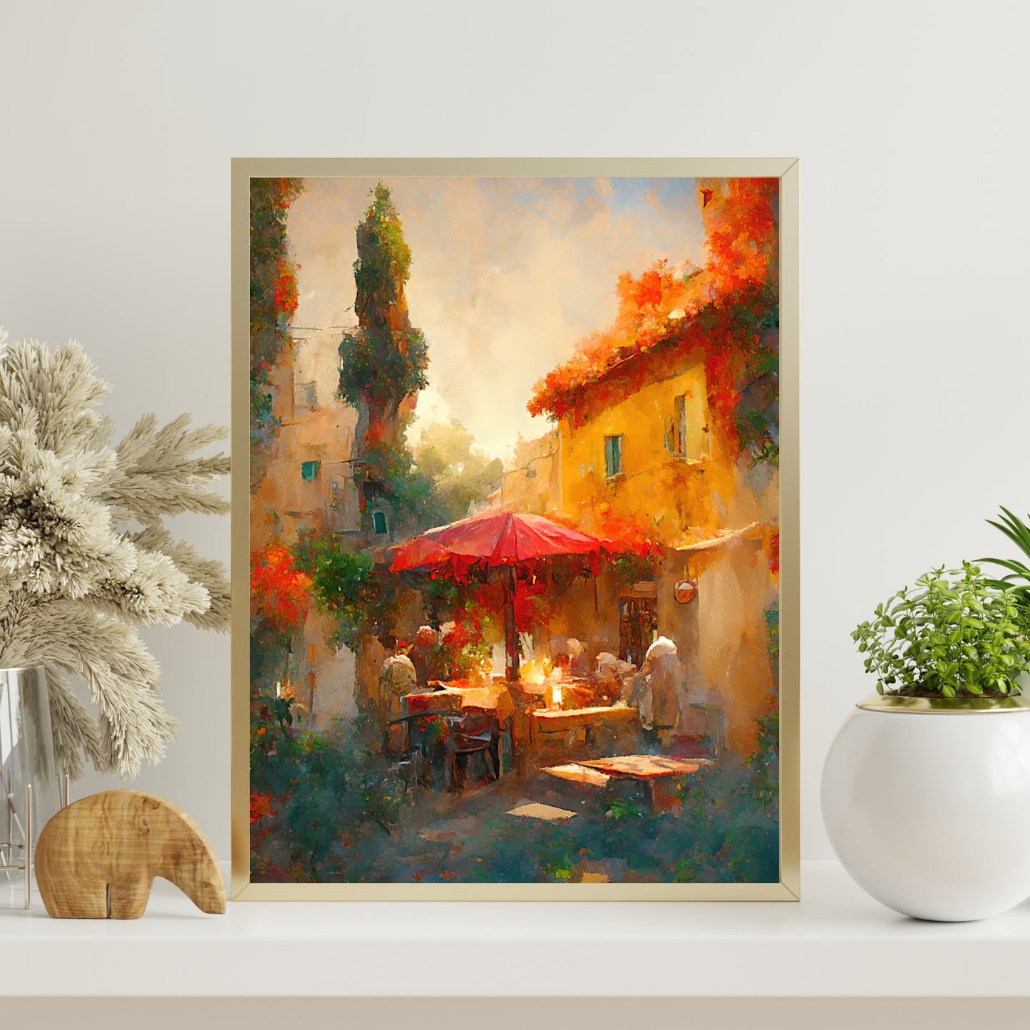 Mediterranean Paper Poster Prints Vintage Oil Painting & Wall Art of Tuscany, European Cafe & Old City Prints, Blooming Flowers, Italy Painting