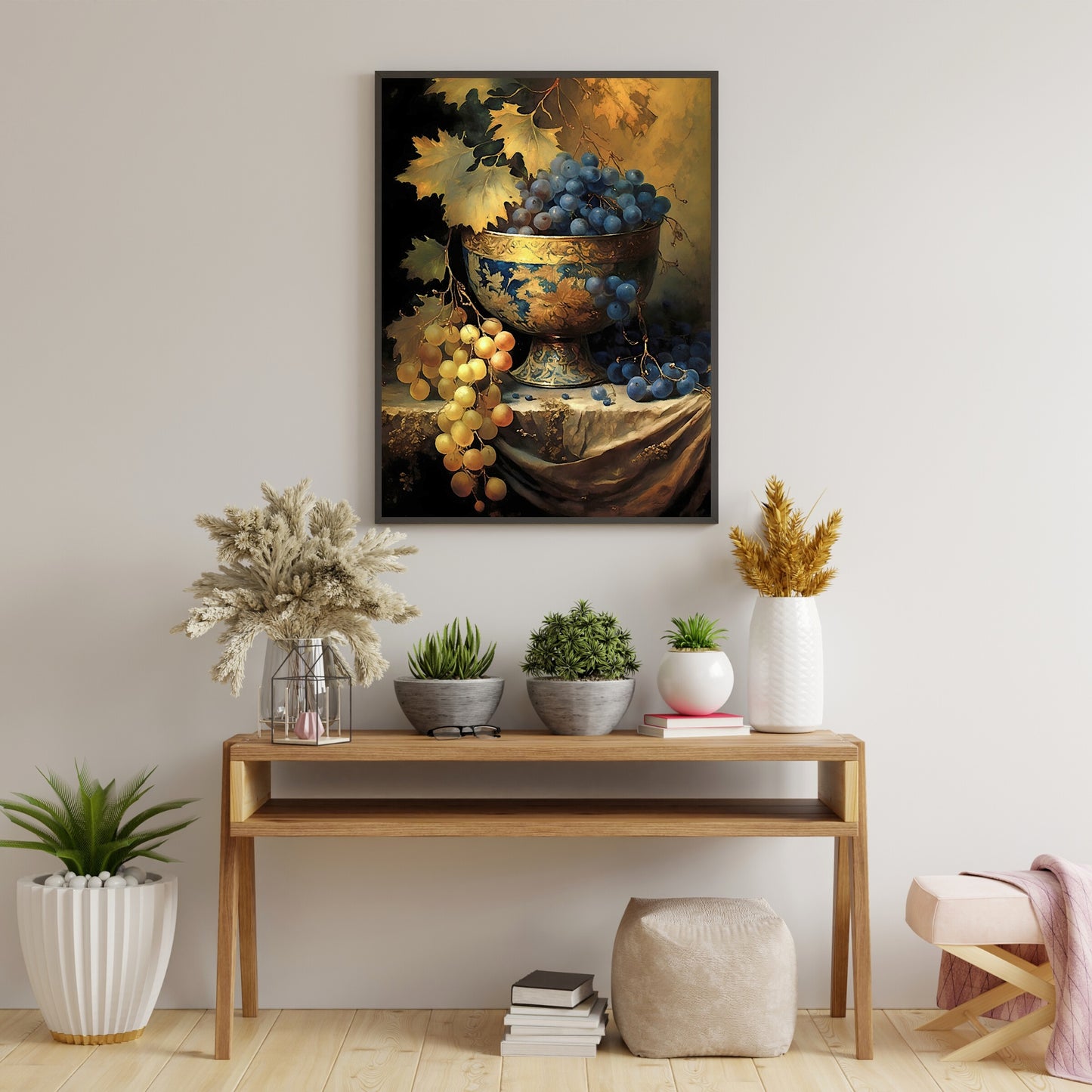 Still Life Painting Grapes Paper Poster Prints Vintage Oil Painting & Wall Art of goblet full with grapes, Antique Painting, moody, Vintage Wall Art