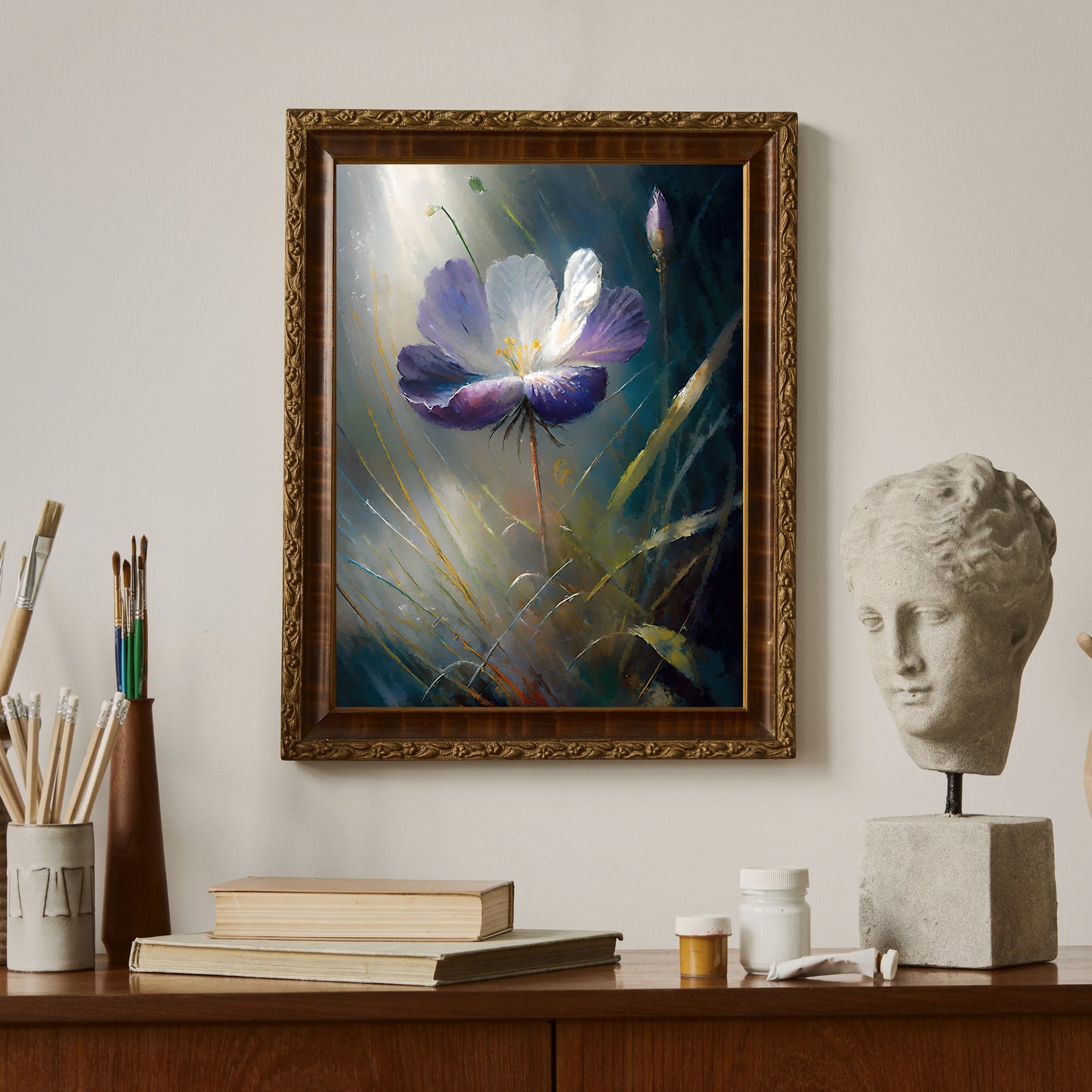 Vintage Floral Crocus Oil Painting Paper Poster Prints Large Wall Art for Living Room Spring Wildflower Print Crocus Flower and Spring Flower Decor