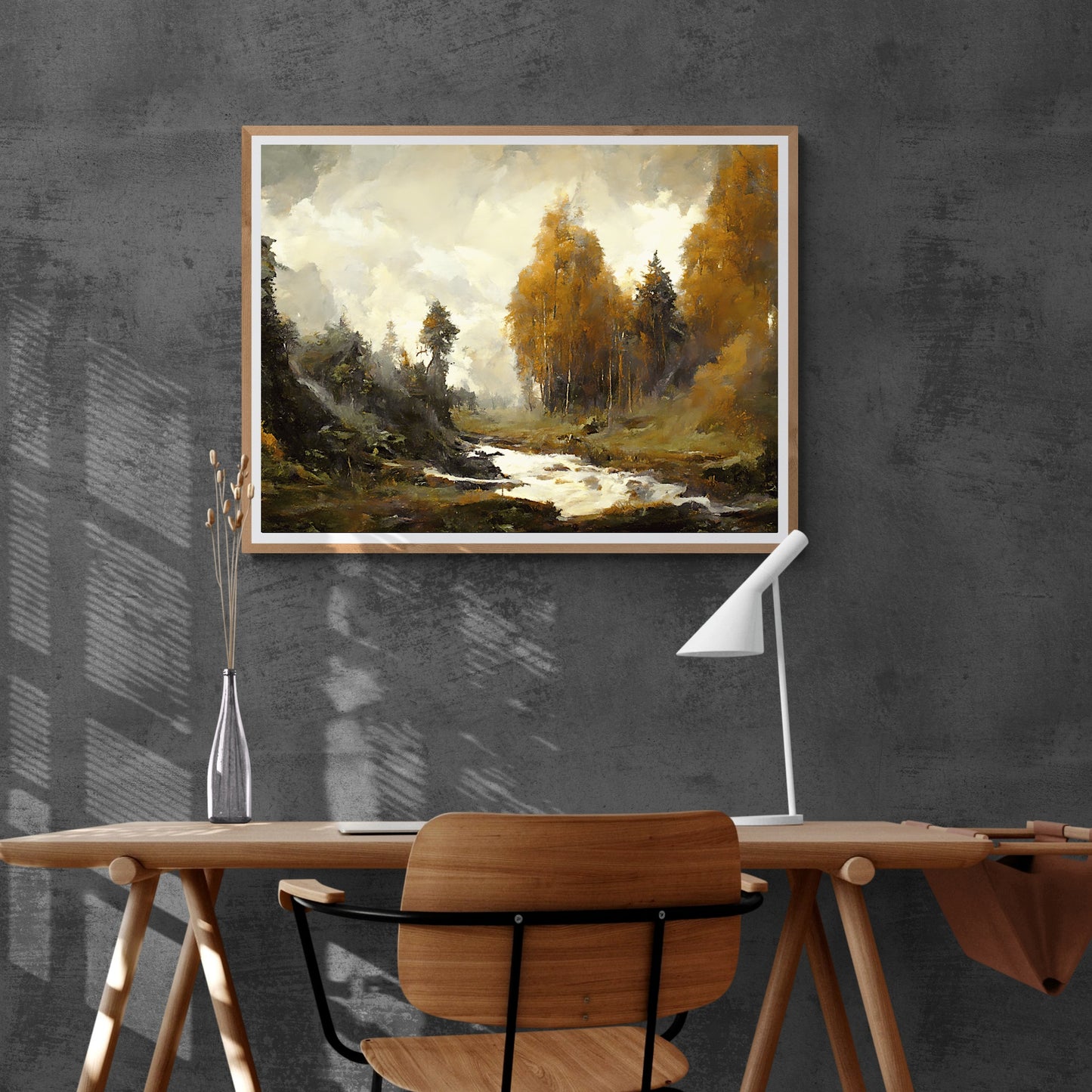 Autumn Landscape Painting Paper Poster Prints Vintage Oil Painting & Wall Art of a River between Autumn Woodland, Impressionistic Art