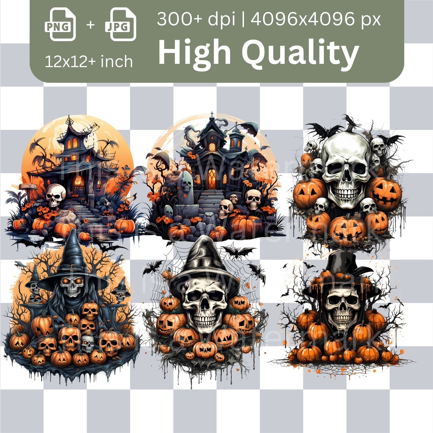 Halloween Cliparts 35+35 PNG Bundle Halloween Einladungskarte Design Papier Bastelbuch Clipart Sublimation Clip Art Scrapbook Grafiken